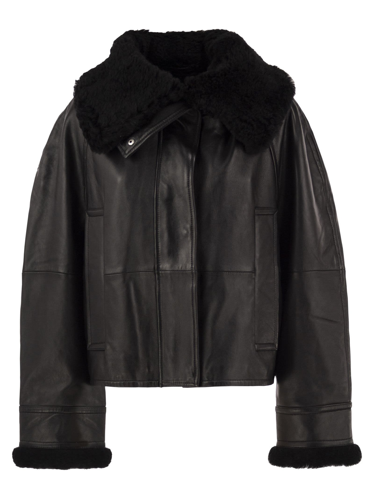 Sportmax Women Spssalve - Cropped Lambskin Leather Jacket With Shearling Collar SPORTMAX
