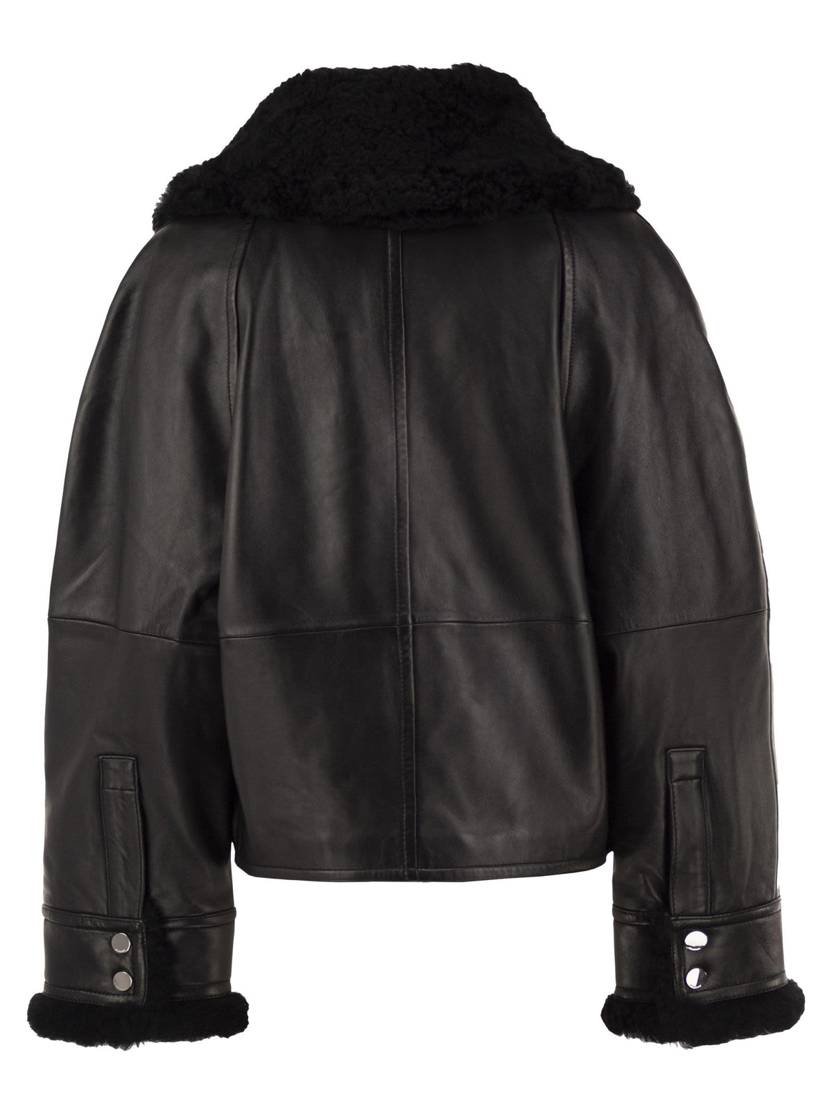 Sportmax Women Spssalve - Cropped Lambskin Leather Jacket With Shearling Collar SPORTMAX