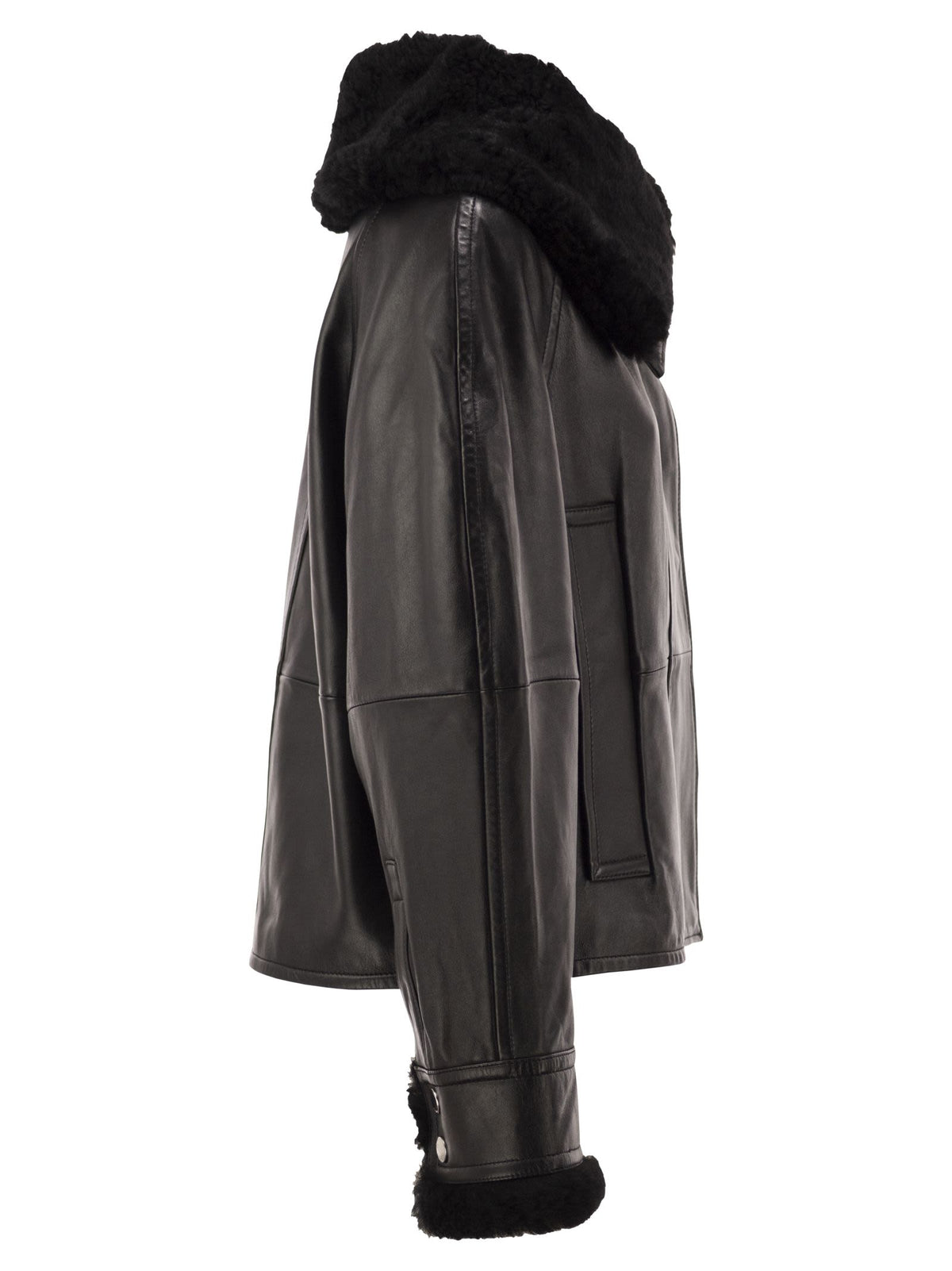 Sportmax Women Spssalve - Cropped Lambskin Leather Jacket With Shearling Collar SPORTMAX