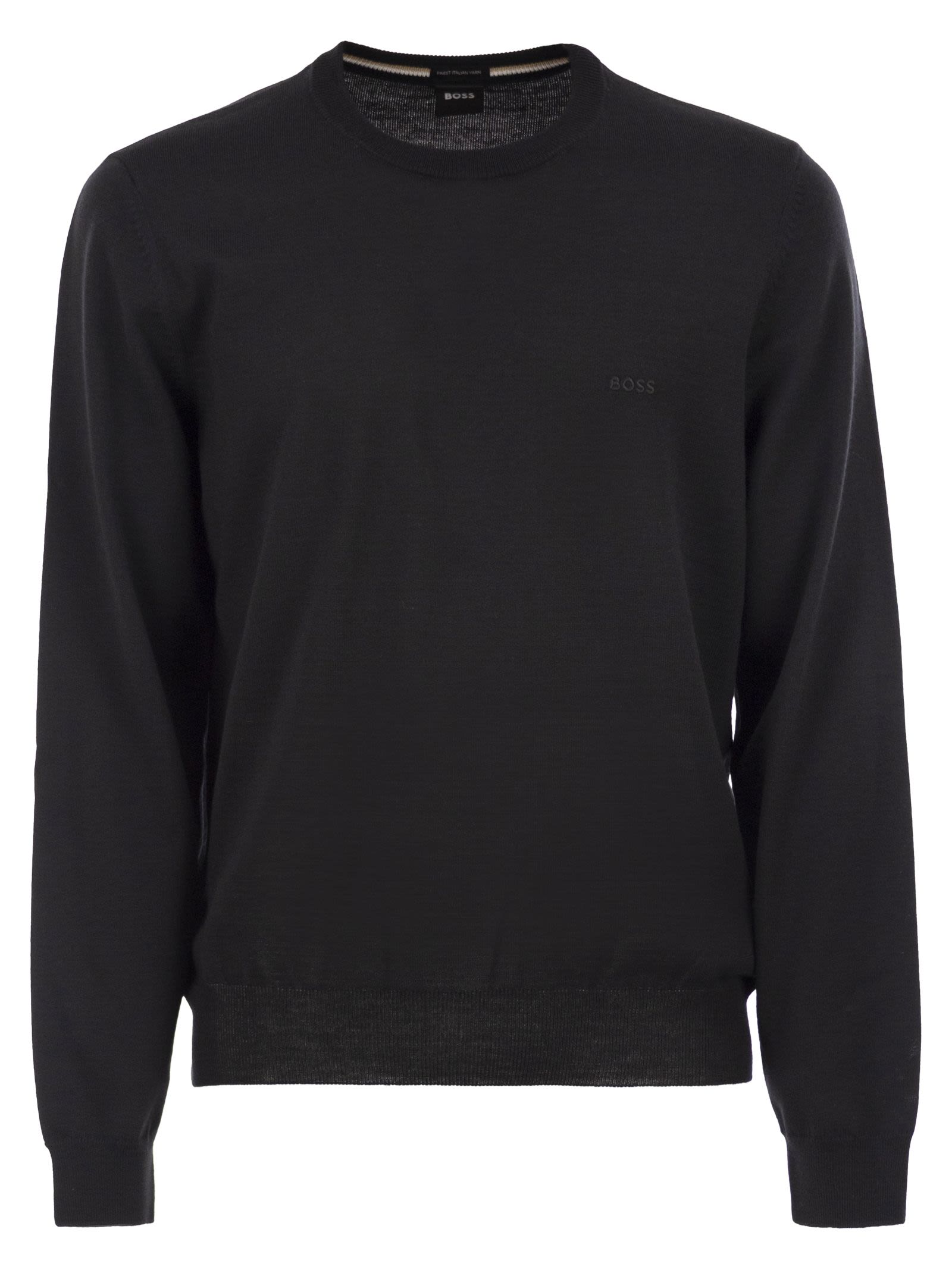 Boss Men Regular Fit Virgin Wool Jumper With Embroidered Logo BOSS