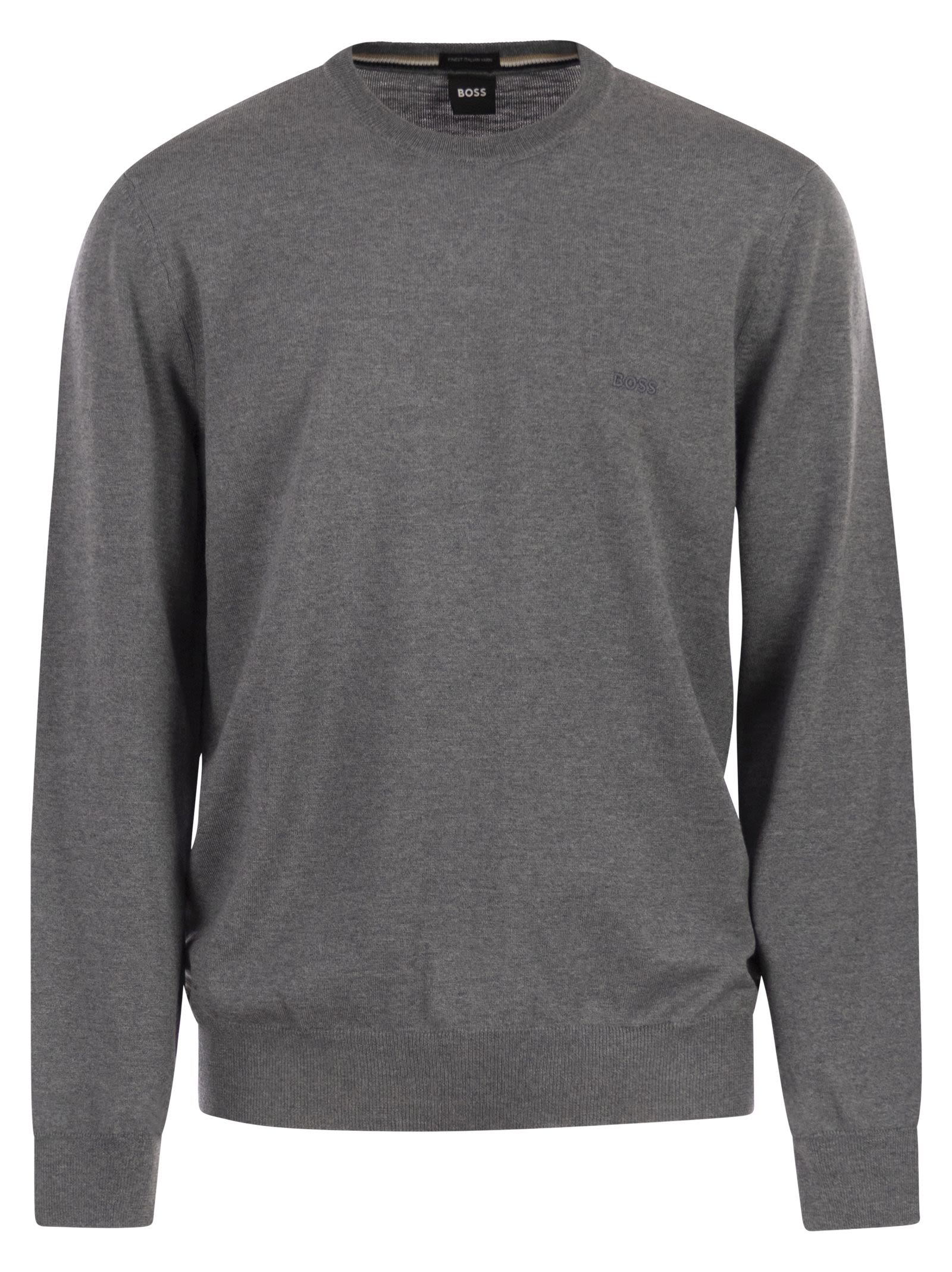 Boss Men Regular Fit Virgin Wool Jumper With Embroidered Logo BOSS