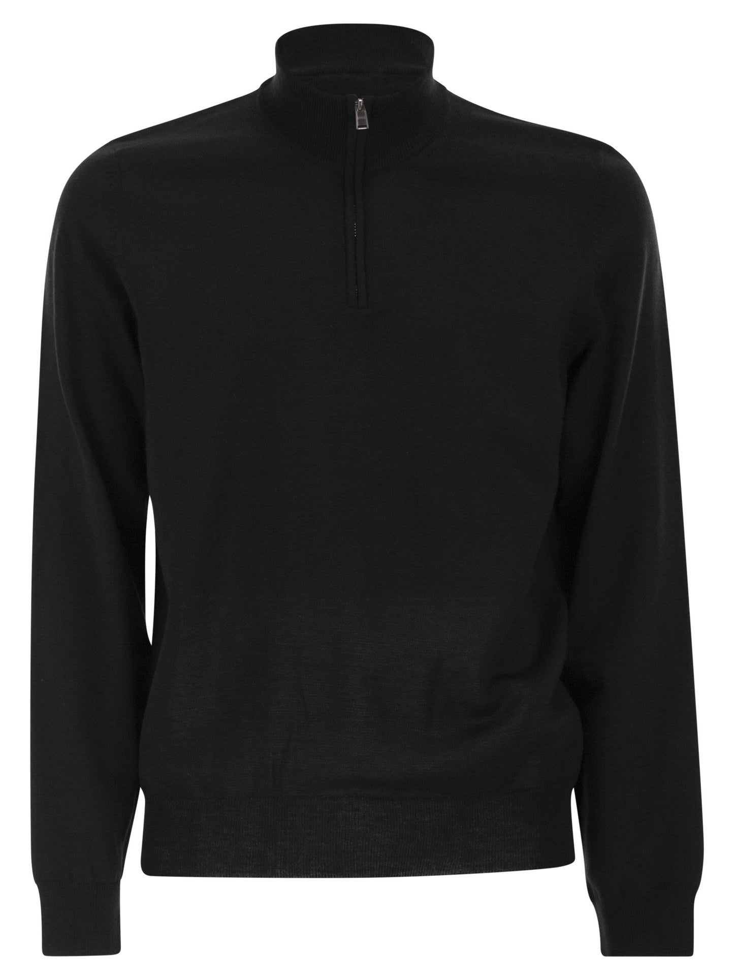 Boss Men Virgin Wool Jumper With Zip Collar