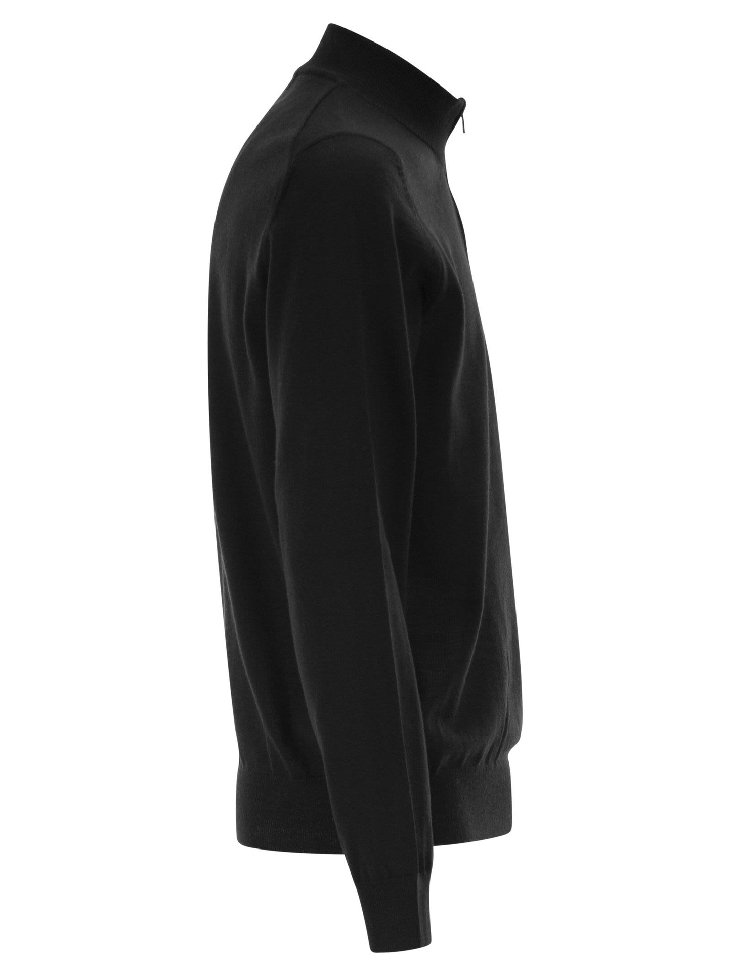 Boss Men Virgin Wool Jumper With Zip Collar