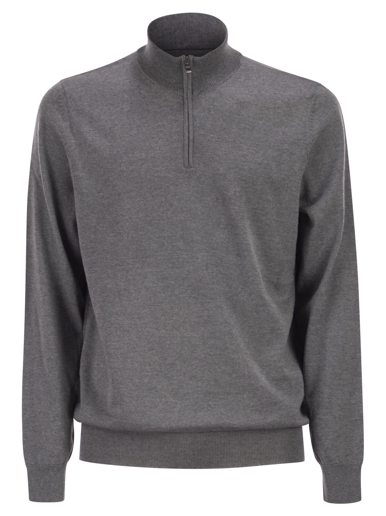 Boss Men Virgin Wool Jumper With Zip Collar BOSS