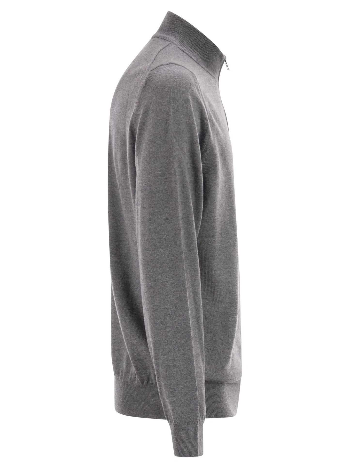 Boss Men Virgin Wool Jumper With Zip Collar BOSS