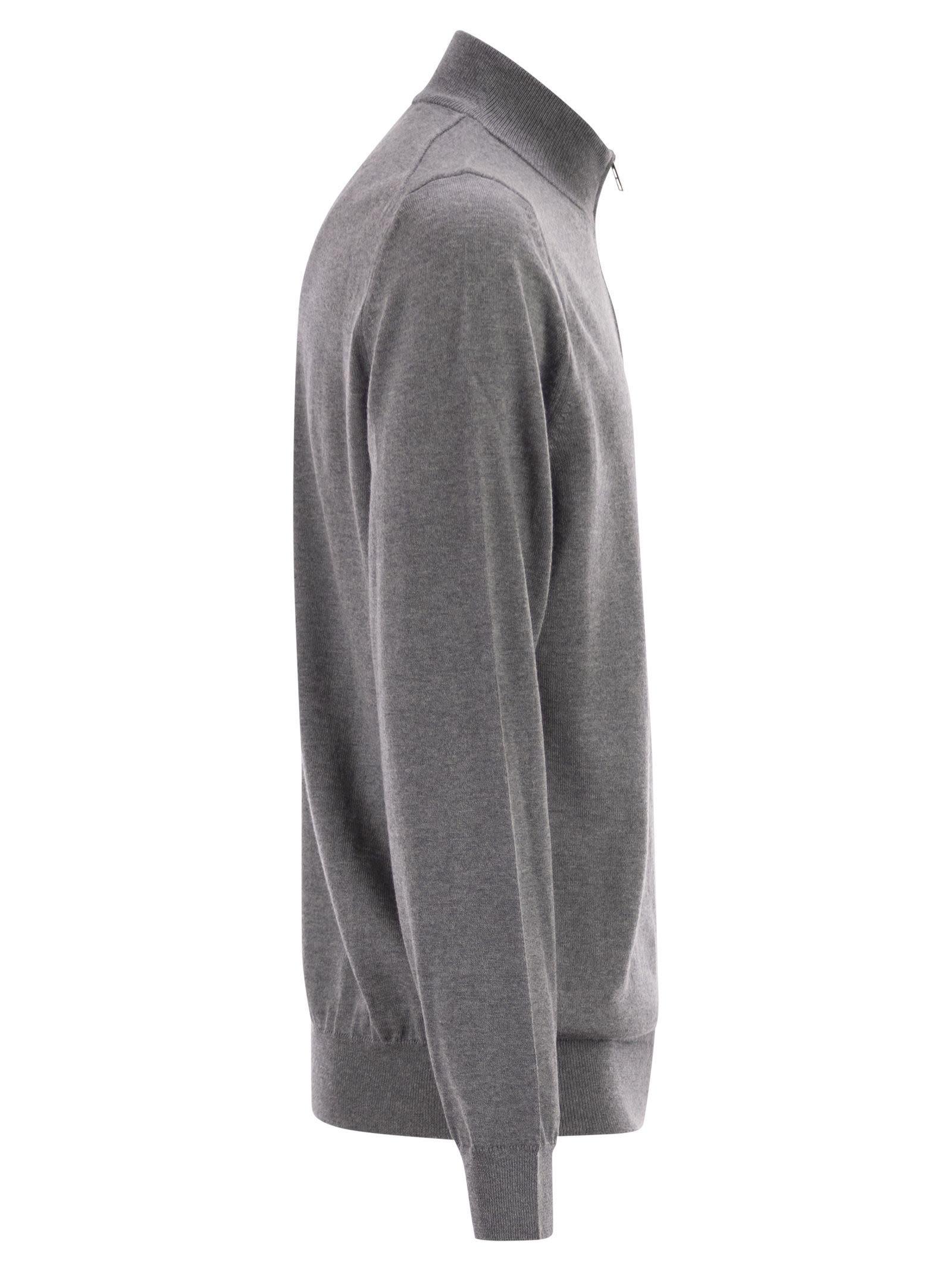 Boss Men Virgin Wool Jumper With Zip Collar BOSS