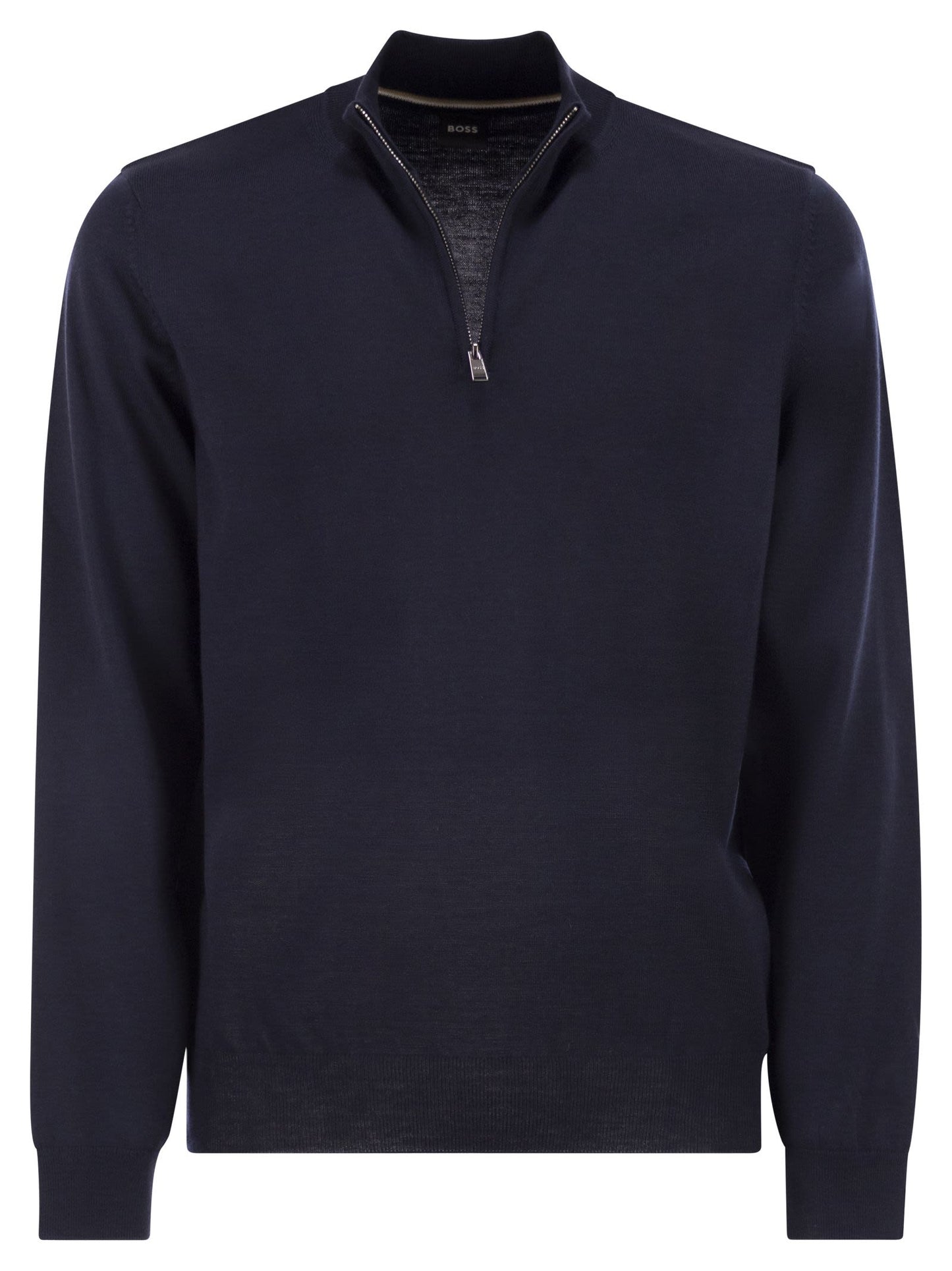Boss Men Virgin Wool Jumper With Zip Collar BOSS