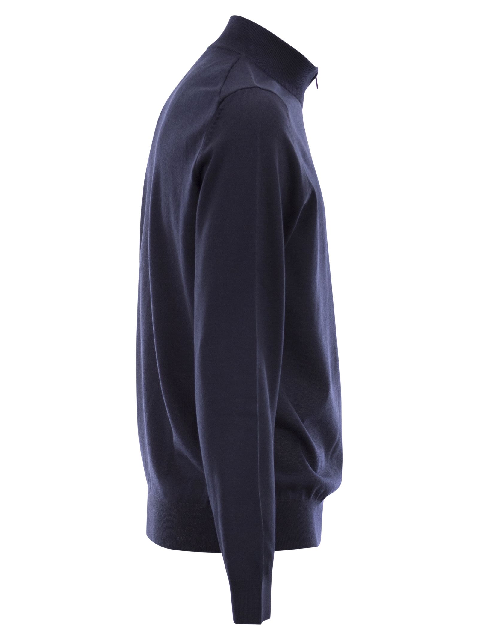 Boss Men Virgin Wool Jumper With Zip Collar BOSS