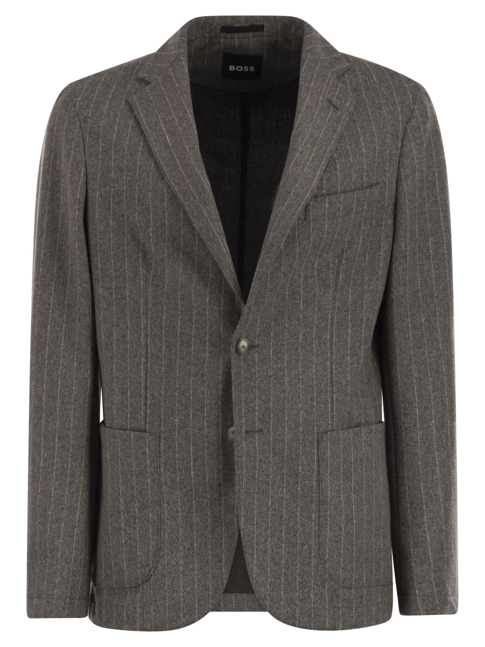 Boss Men Slim-Fit Blazer In Stretch Striped Flannel BOSS