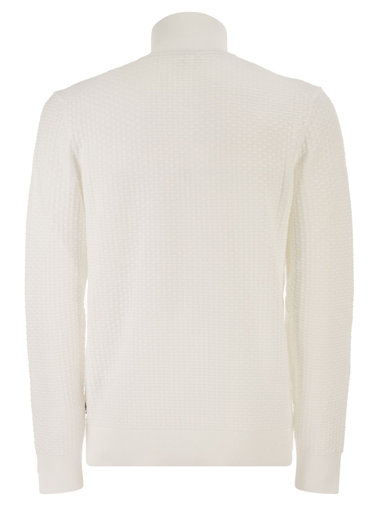 Boss Men Textured Cotton Sweater With High Neck And Zip BOSS