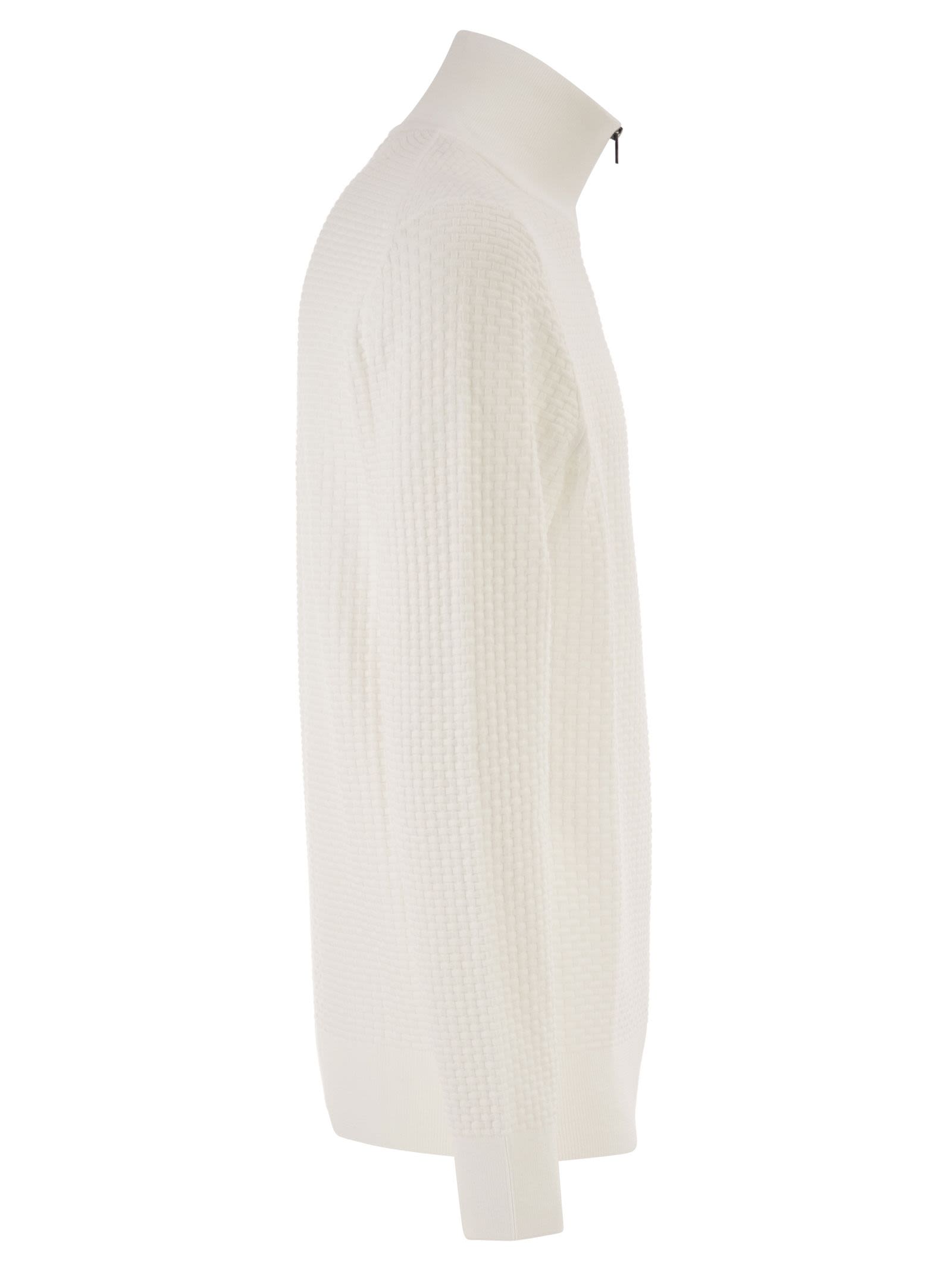 Boss Men Textured Cotton Sweater With High Neck And Zip BOSS