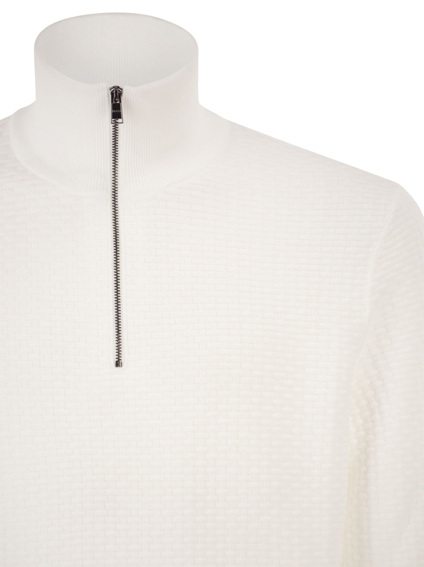 Boss Men Textured Cotton Sweater With High Neck And Zip BOSS