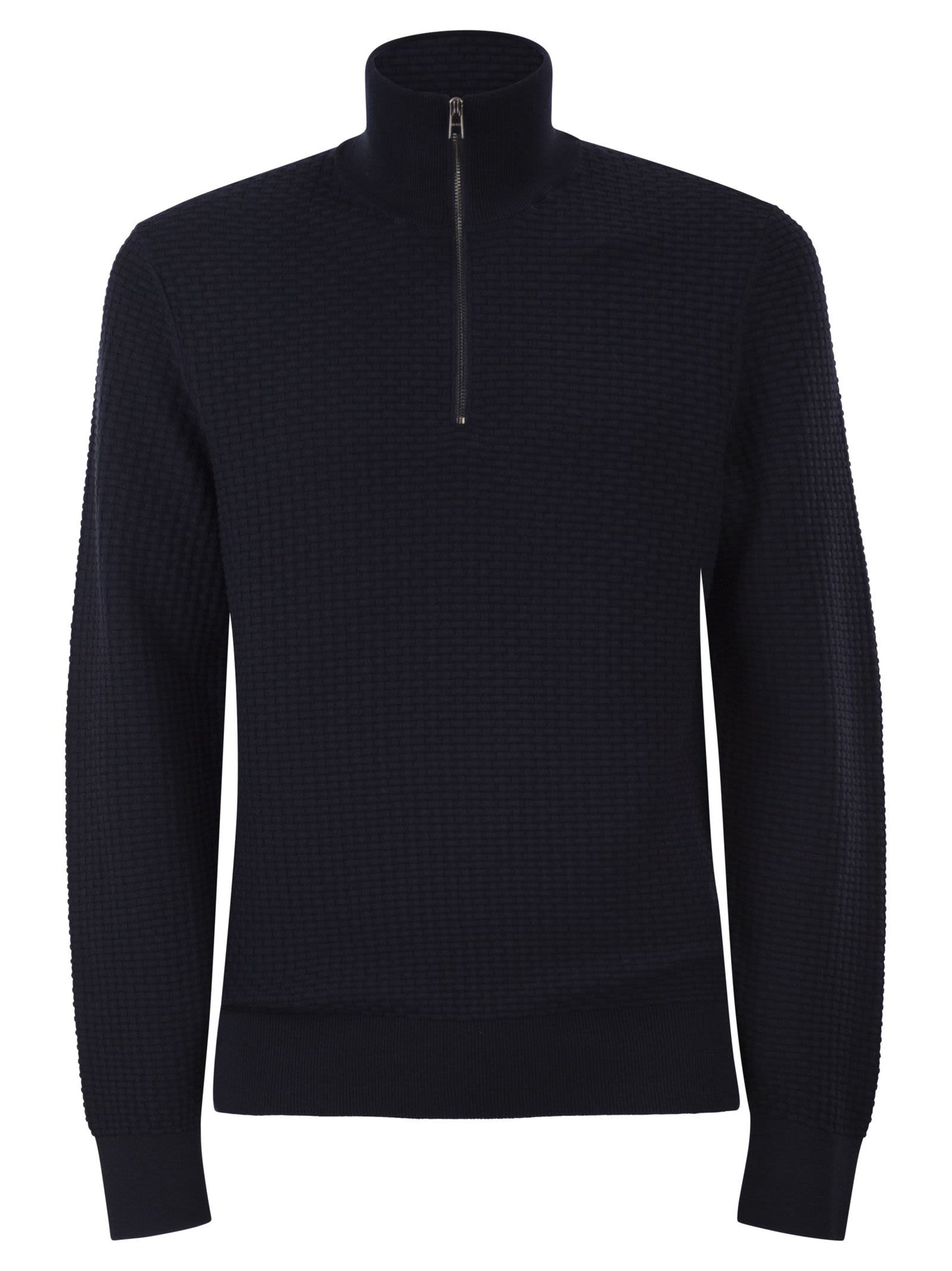 Boss Men Textured Cotton Sweater With High Neck And Zip BOSS