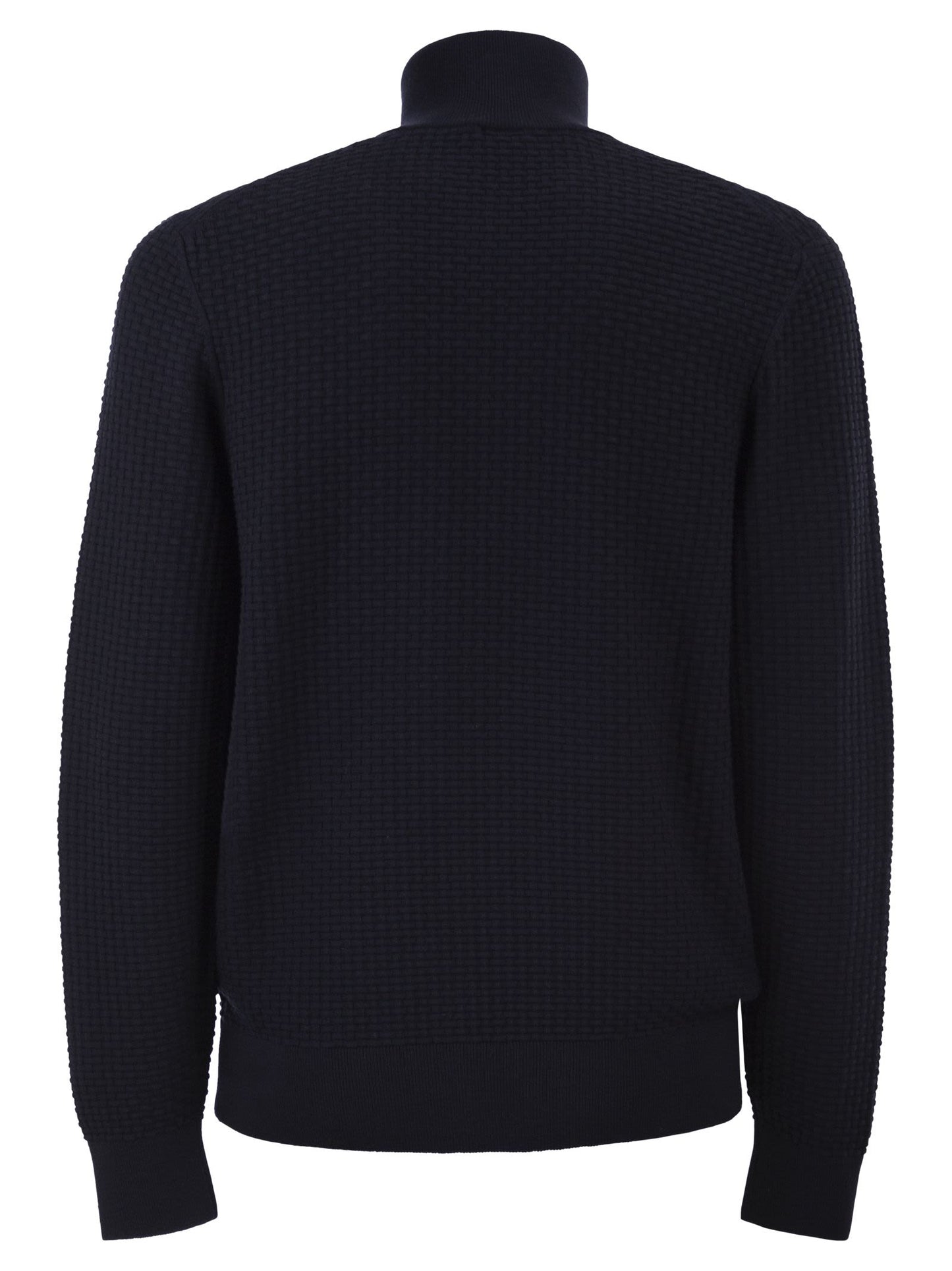 Boss Men Textured Cotton Sweater With High Neck And Zip BOSS