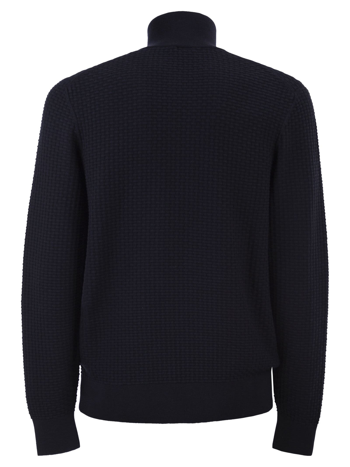 Boss Men Textured Cotton Sweater With High Neck And Zip BOSS
