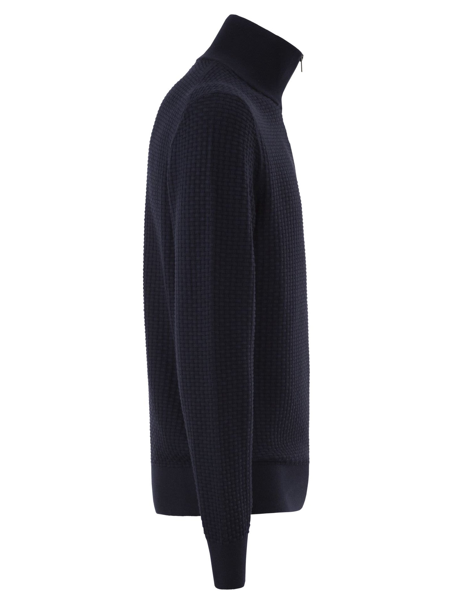 Boss Men Textured Cotton Sweater With High Neck And Zip BOSS
