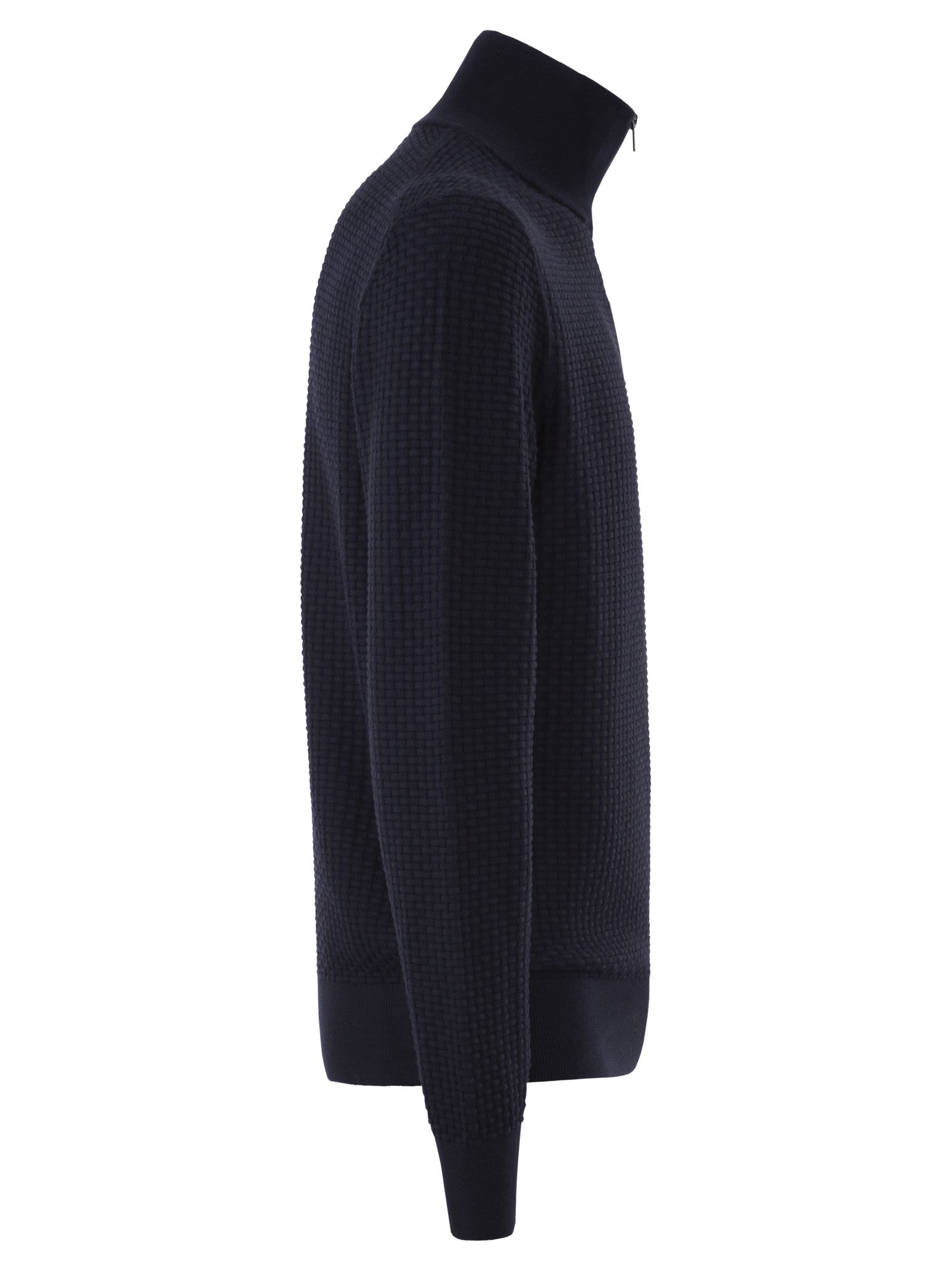 Boss Men Textured Cotton Sweater With High Neck And Zip BOSS