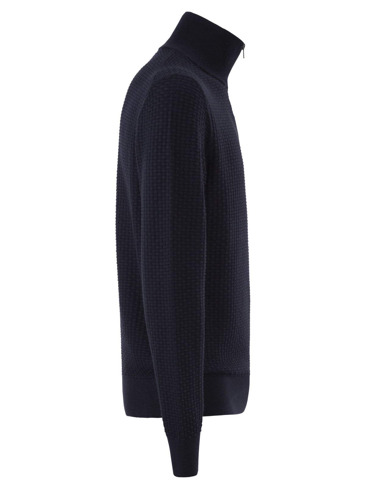 Boss Men Textured Cotton Sweater With High Neck And Zip BOSS