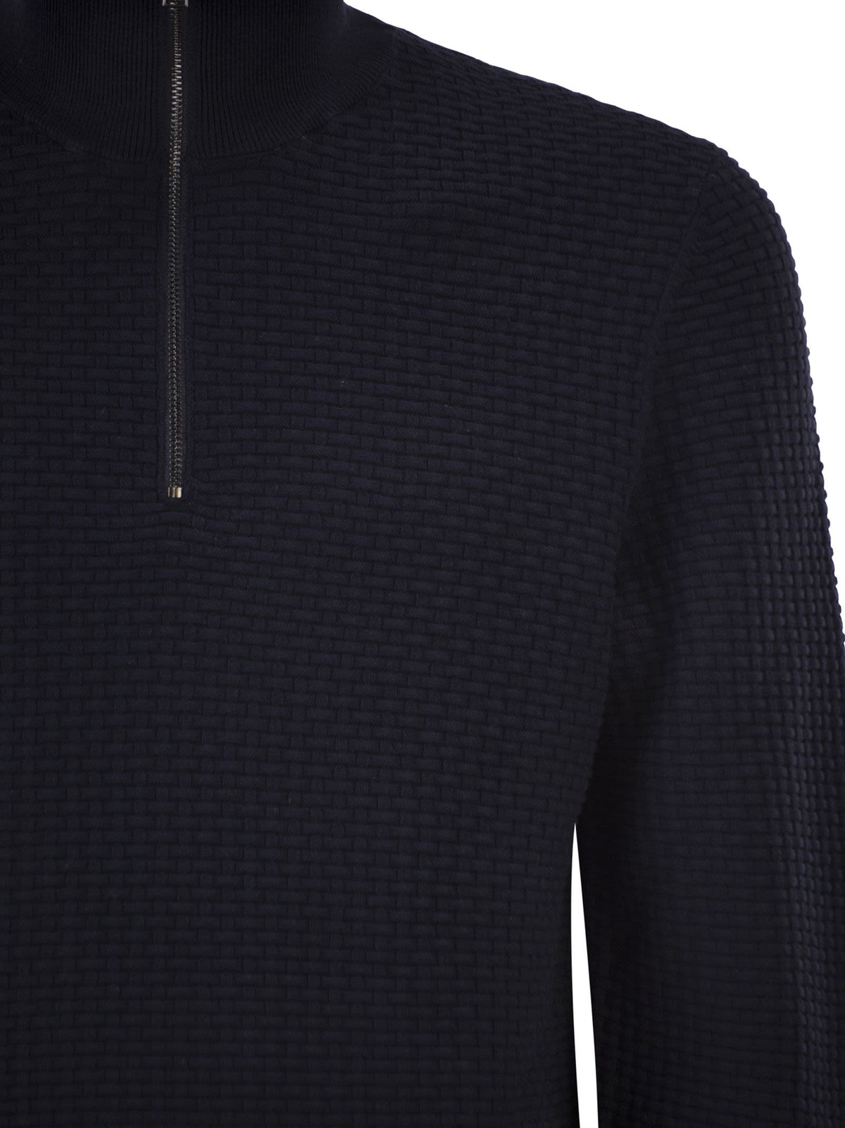Boss Men Textured Cotton Sweater With High Neck And Zip BOSS