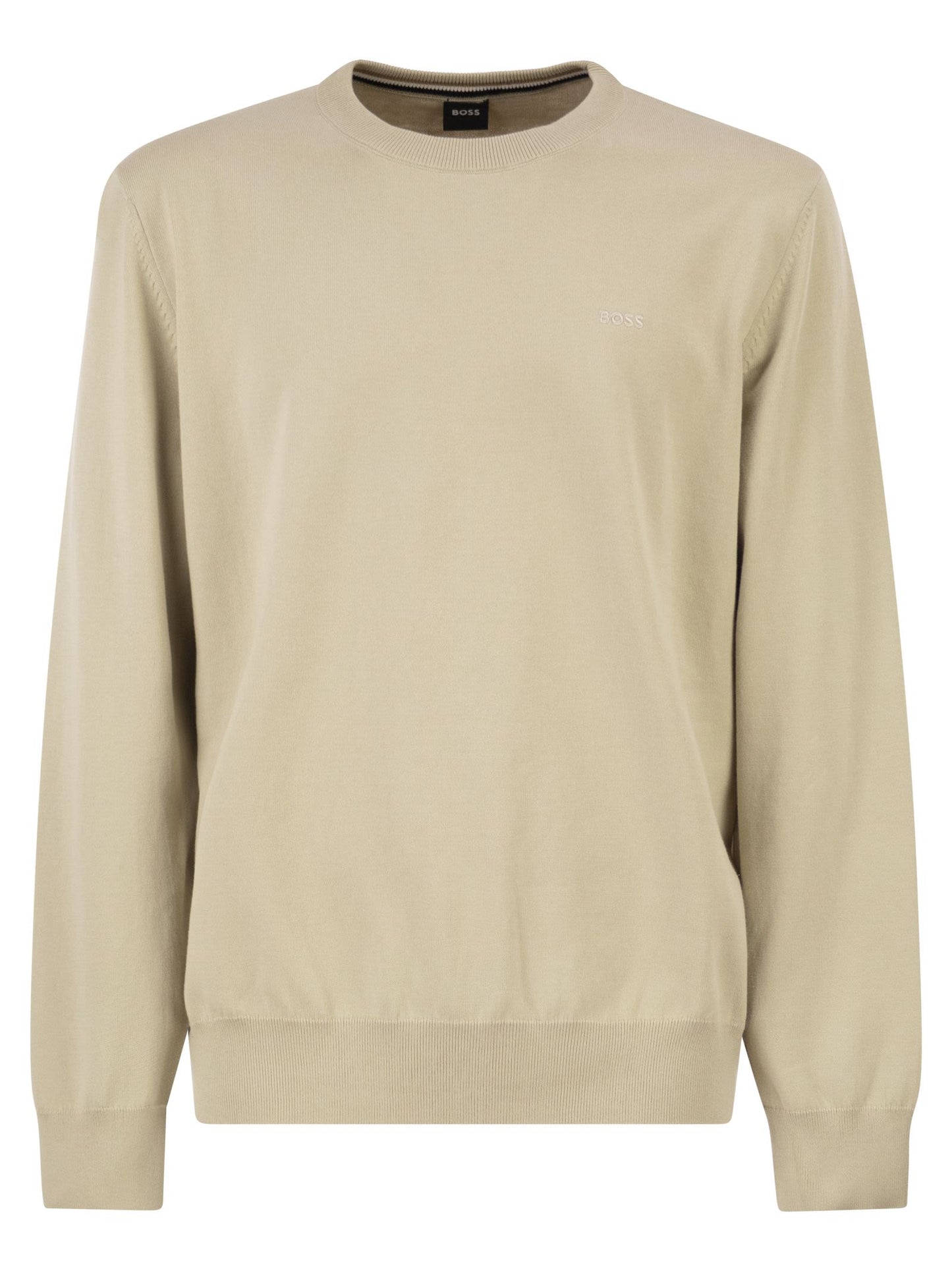 Boss Men Cotton Crew Neck Sweater With Embroidered Logo BOSS