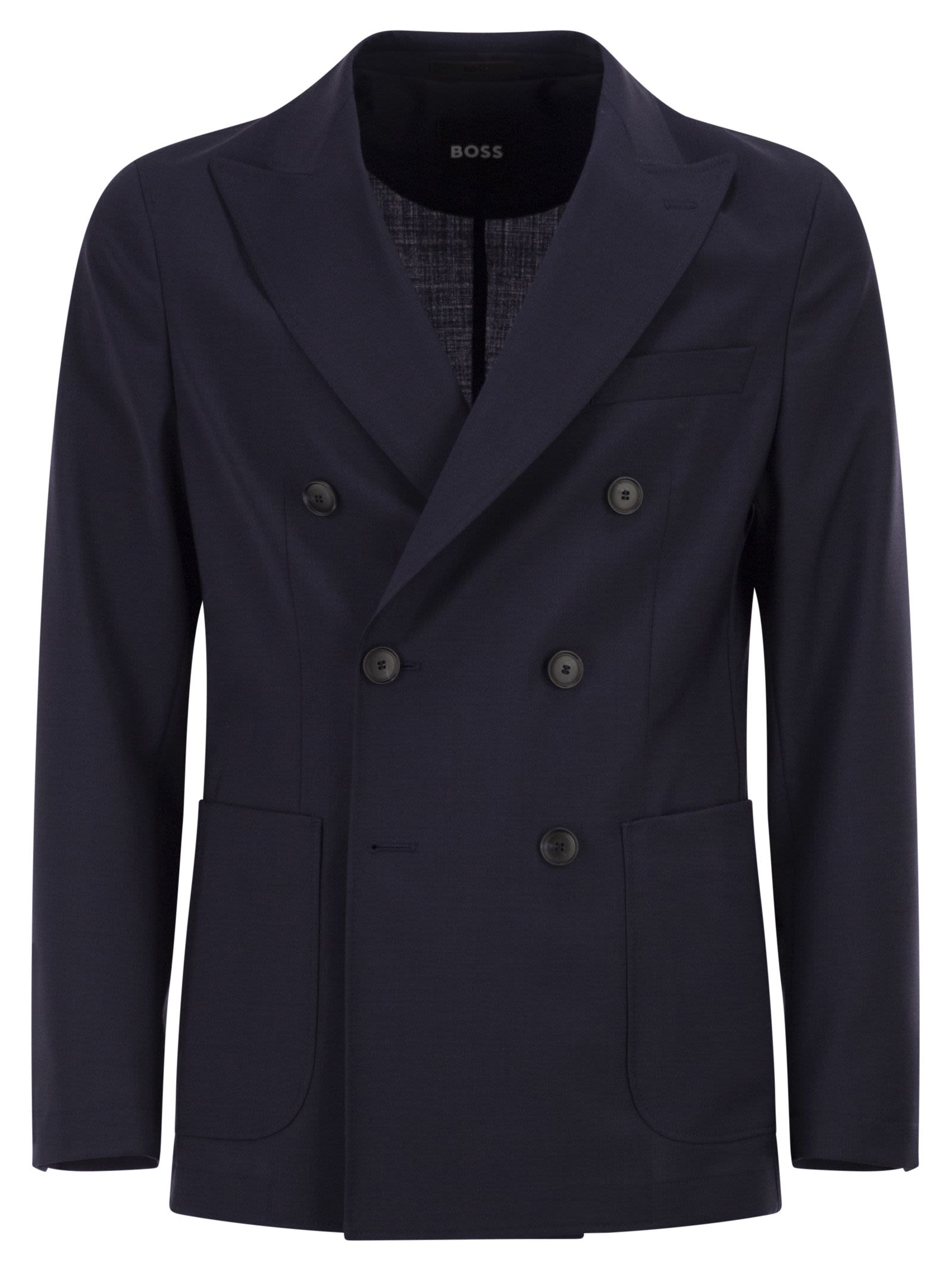 Boss Men Double-Breasted Blazer In Virgin Wool BOSS