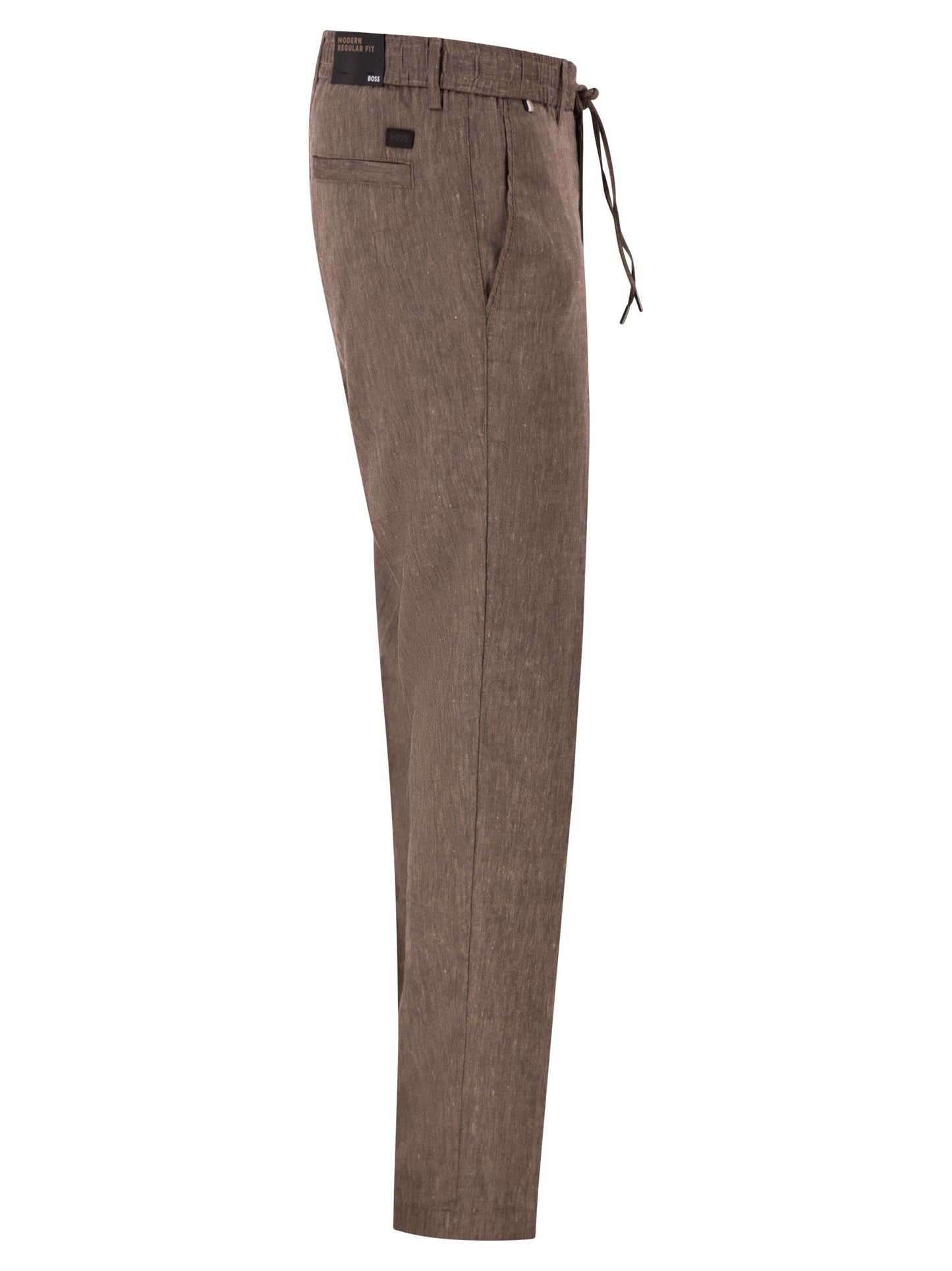 Boss Men Linen Blend Chino Trousers With Drawstring In Modern Regular Fit BOSS