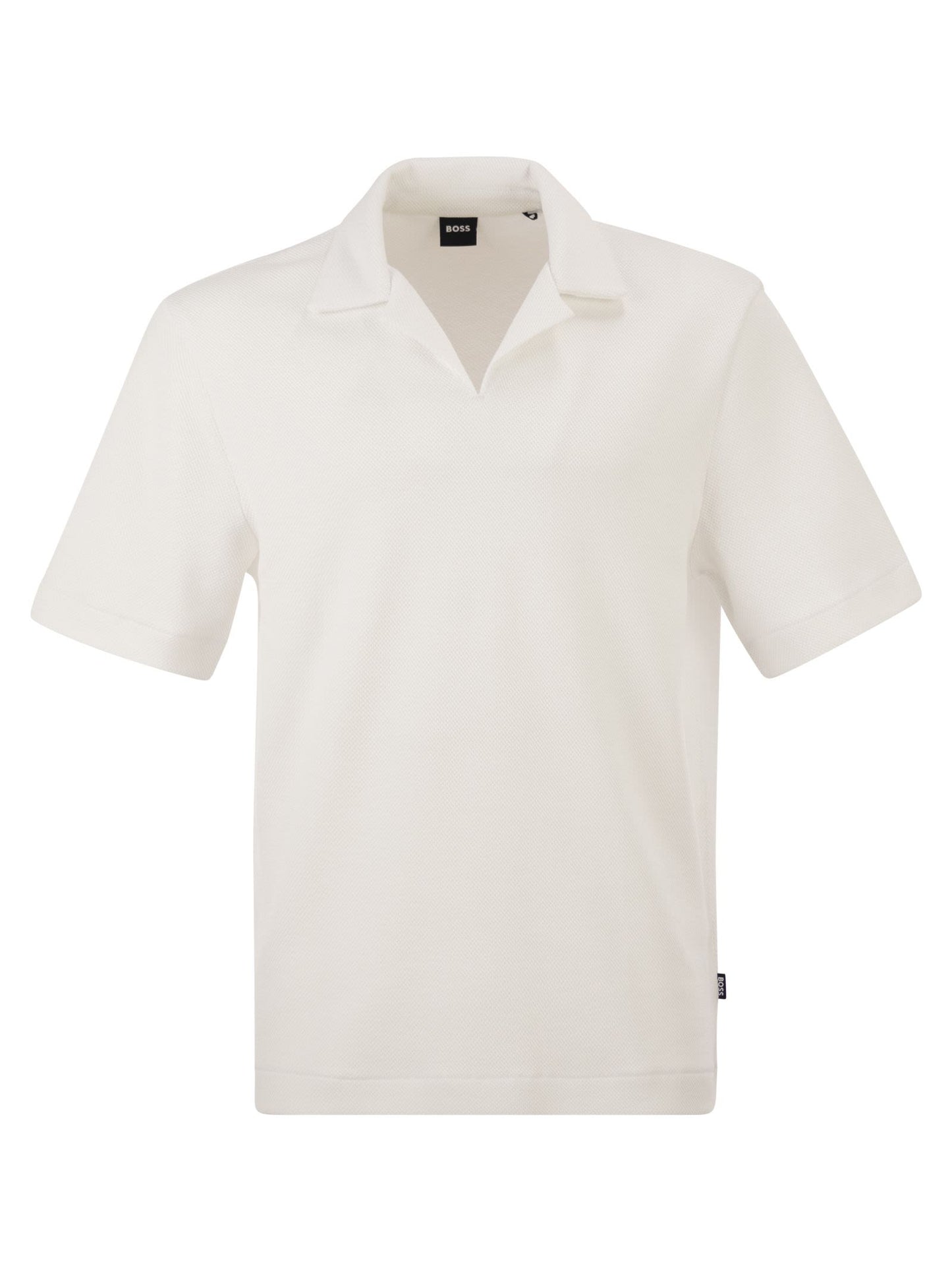 Boss Men Textured Cotton Polo Shirt With Open Collar BOSS