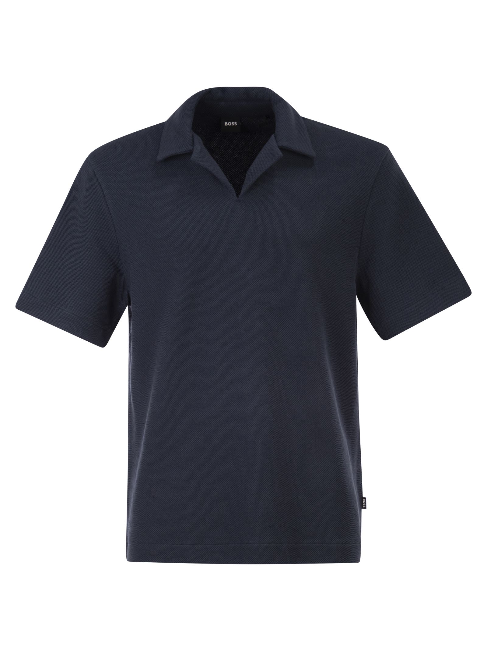 Boss Men Textured Cotton Polo Shirt With Open Collar BOSS