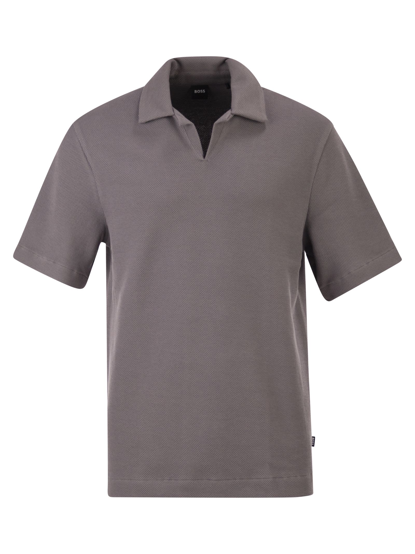 Boss Men Textured Cotton Polo Shirt With Open Collar BOSS