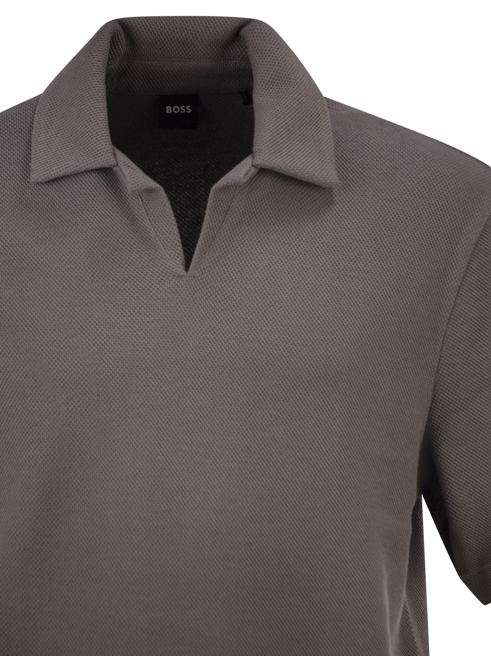 Boss Men Textured Cotton Polo Shirt With Open Collar BOSS