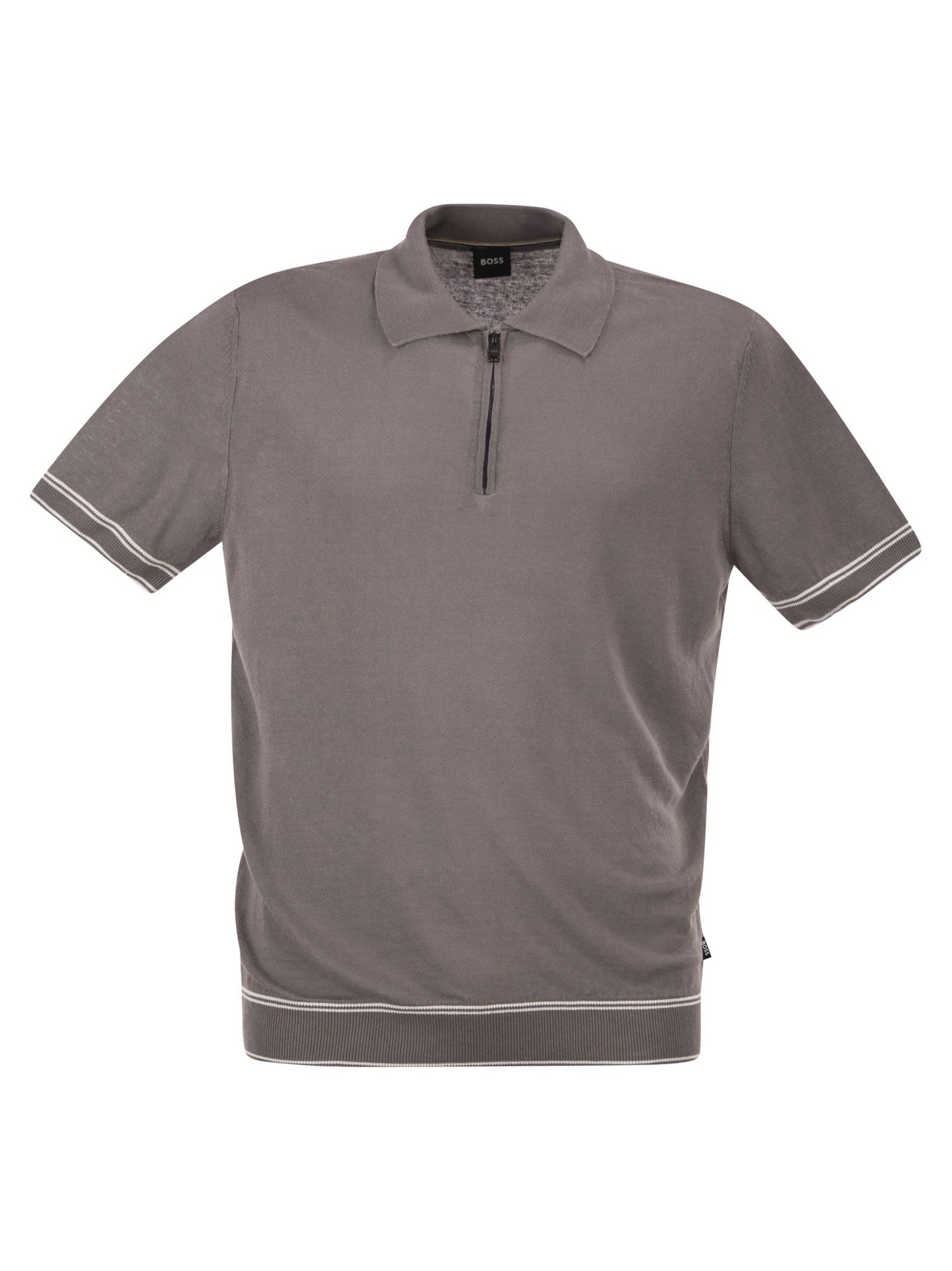 Boss Men Linen And Viscose Polo Shirt With Zip And Contrast Trims BOSS