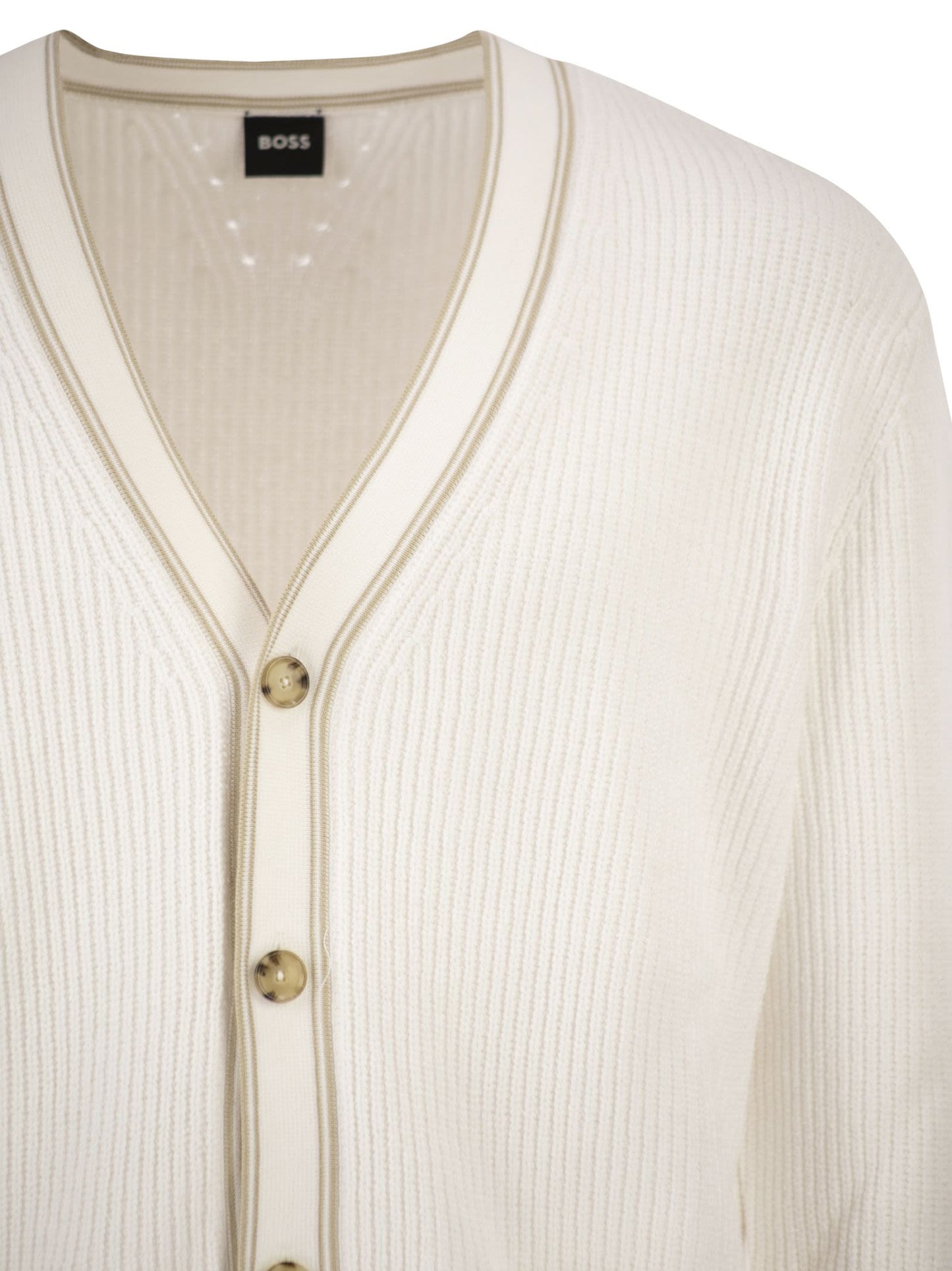 Boss Men Ribbed Cotton Cardigan With Contrast Buttons BOSS