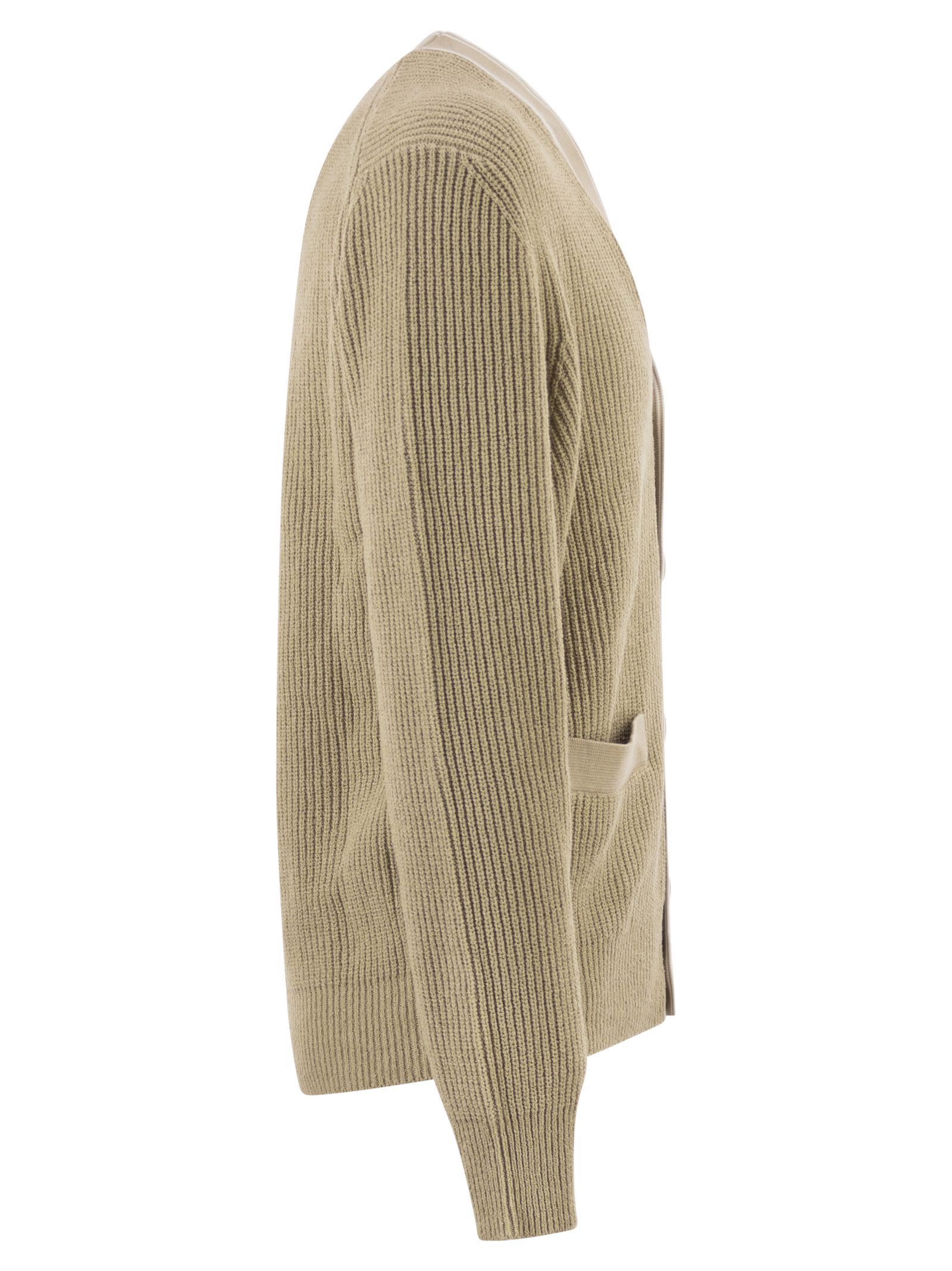 Boss Men Ribbed Cotton Cardigan With Contrast Buttons BOSS