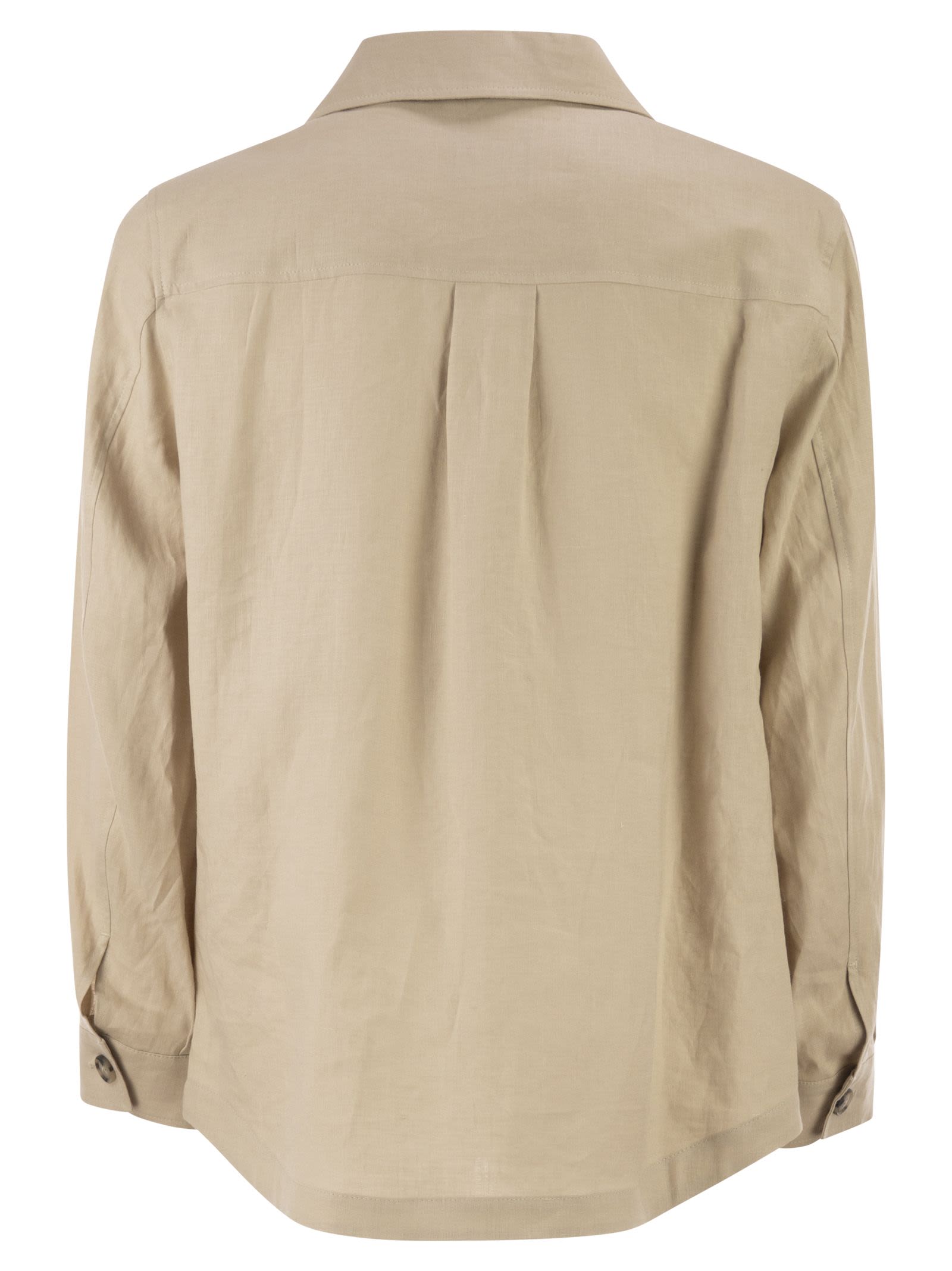 Boss Men Linen Shirt Jacket With Patch Pockets BOSS