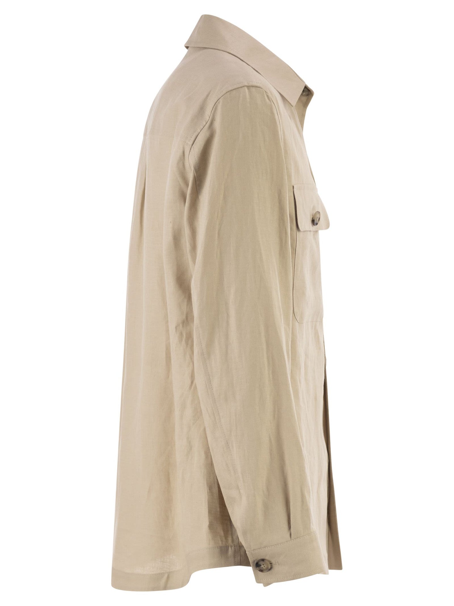 Boss Men Linen Shirt Jacket With Patch Pockets BOSS