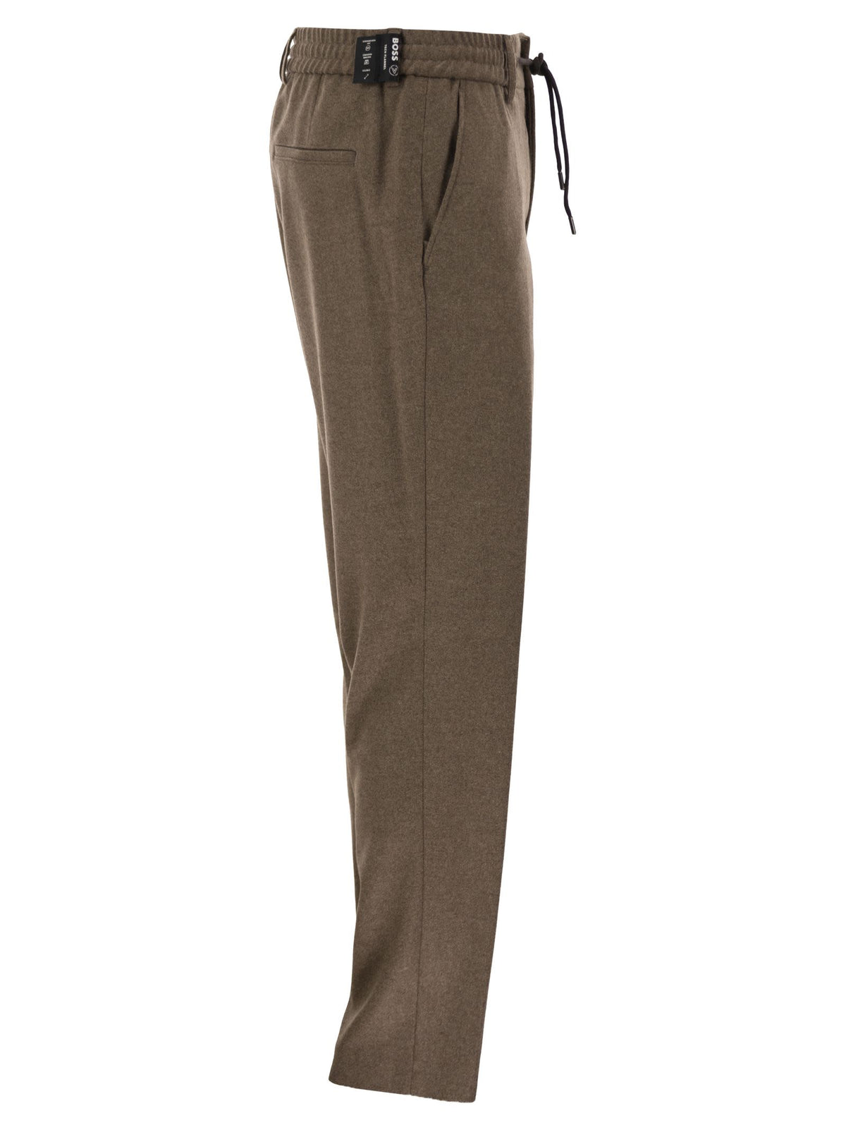 Boss Men Virgin Wool-Blend Tapered Fit Trousers With Drawstring BOSS