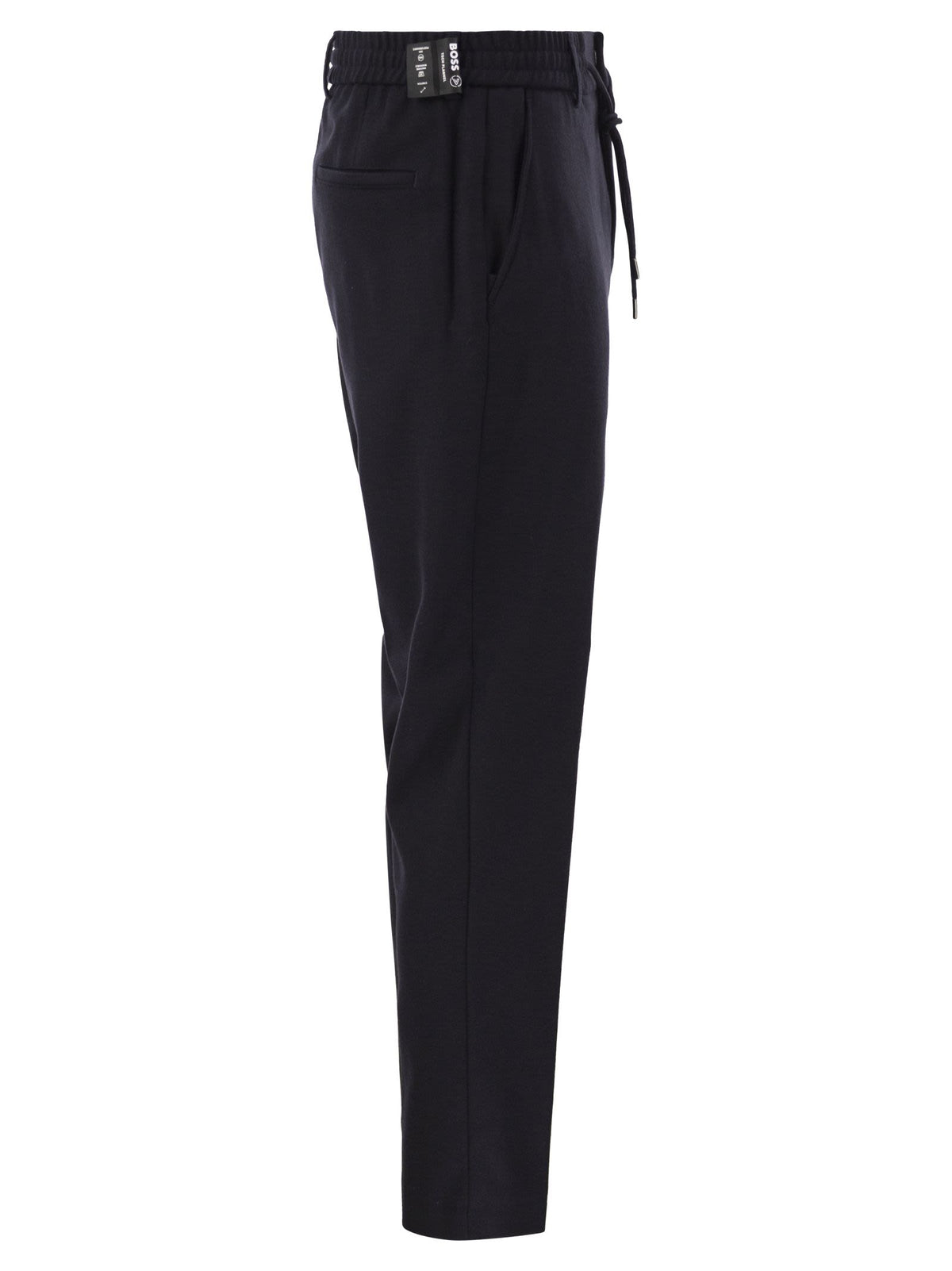 Boss Men Virgin Wool-Blend Tapered Fit Trousers With Drawstring BOSS