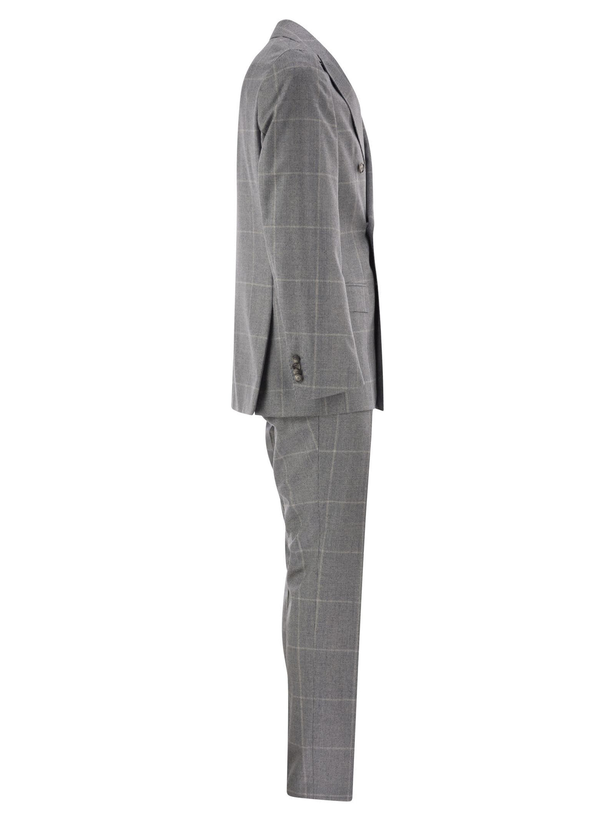 Boss Men Virgin Wool Double-Breasted Suit With Check Pattern BOSS