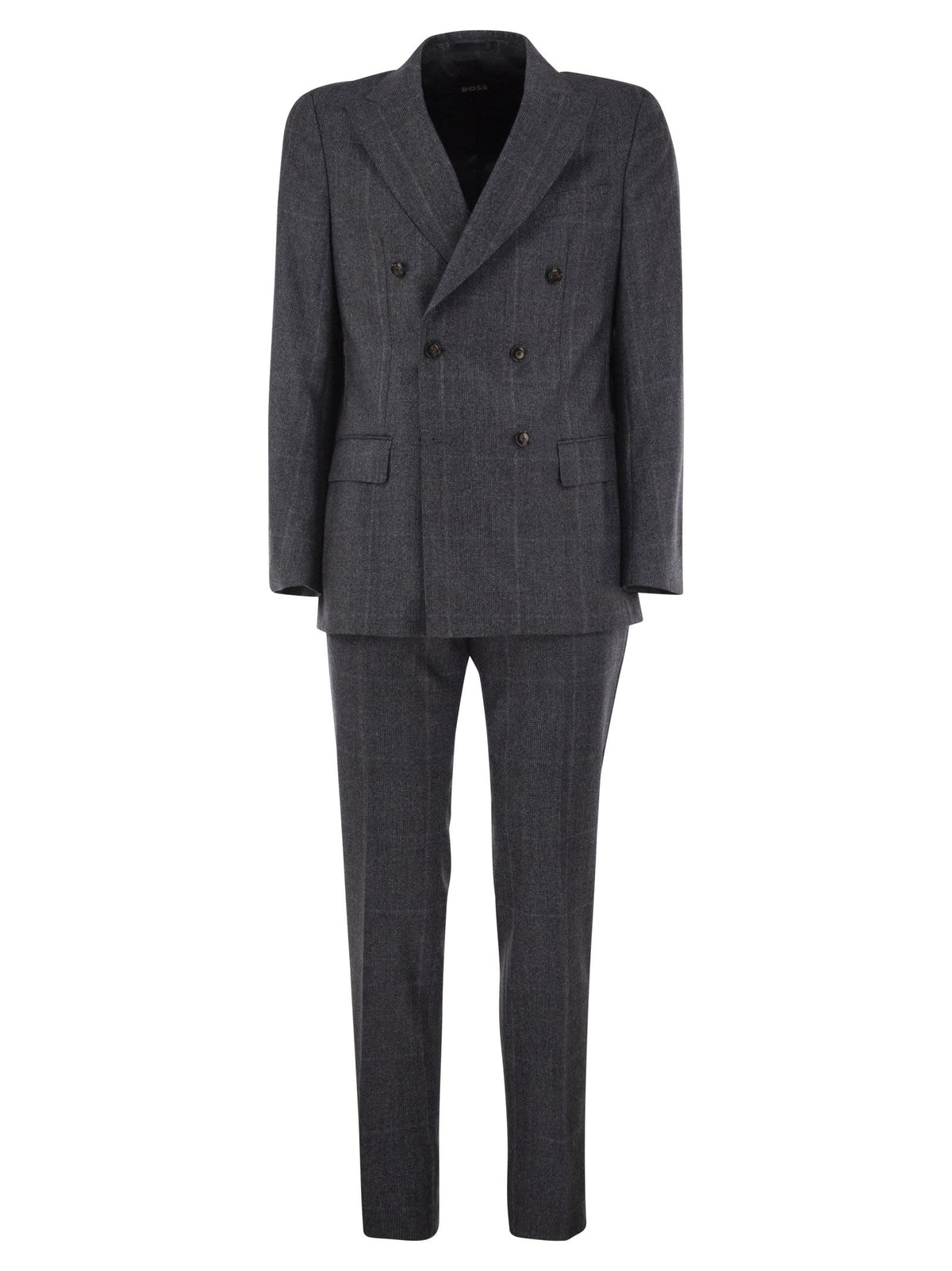 Boss Men Virgin Wool Double-Breasted Suit With Check Pattern BOSS
