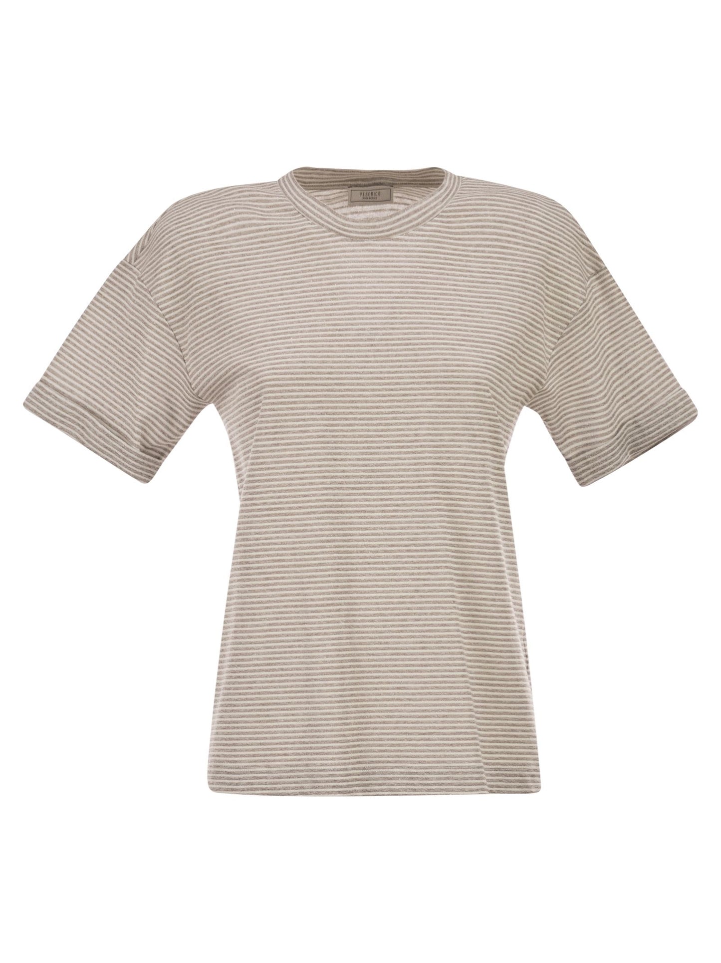 Peserico Women Striped Linen And Cotton T-Shirt With Luminous Yarns PESERICO