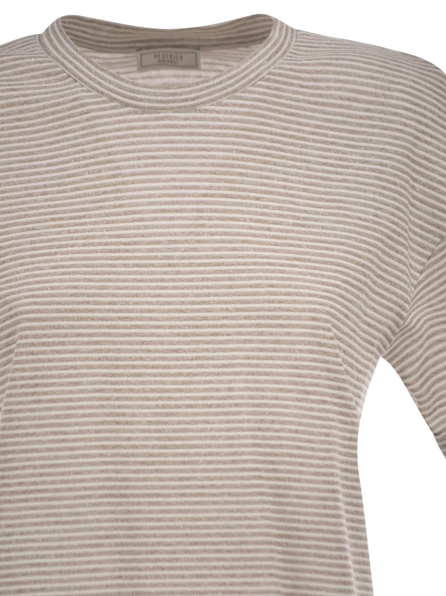Peserico Women Striped Linen And Cotton T-Shirt With Luminous Yarns PESERICO