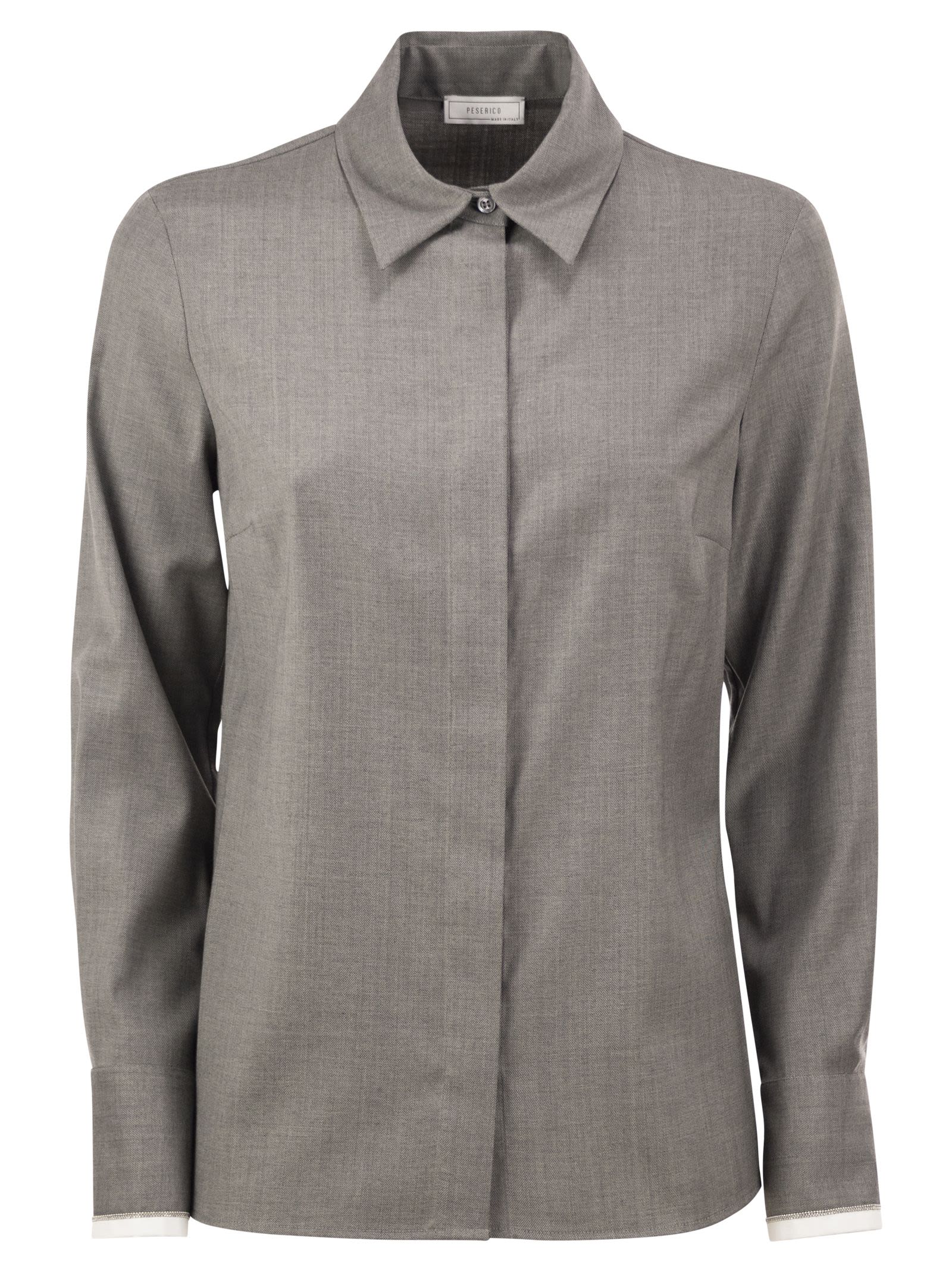 Peserico Women Stretch Virgin Wool And Viscose Shirt With Shimmering Cuff Detail PESERICO