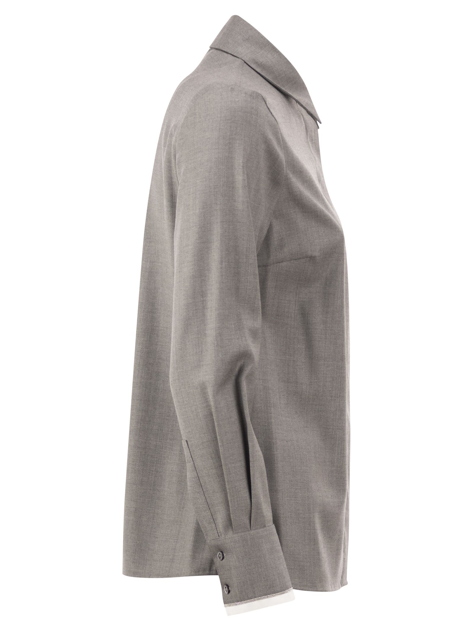 Peserico Women Stretch Virgin Wool And Viscose Shirt With Shimmering Cuff Detail PESERICO