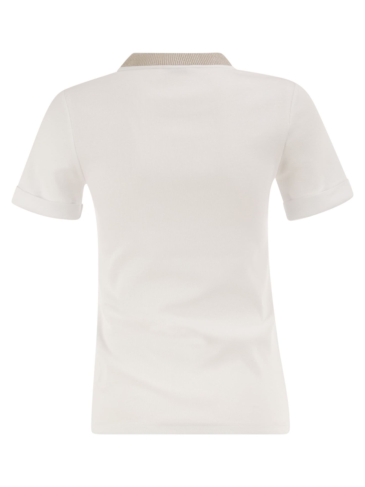 Peserico Women Stretch Cotton Jersey T-Shirt With Lamé Knit Neckline PESERICO