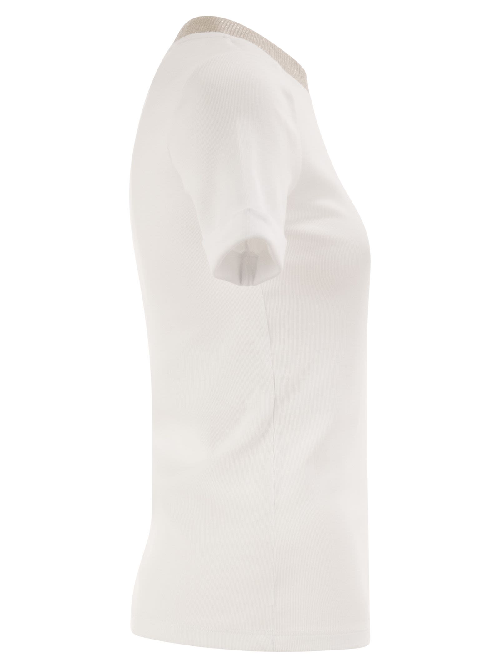 Peserico Women Stretch Cotton Jersey T-Shirt With Lamé Knit Neckline PESERICO