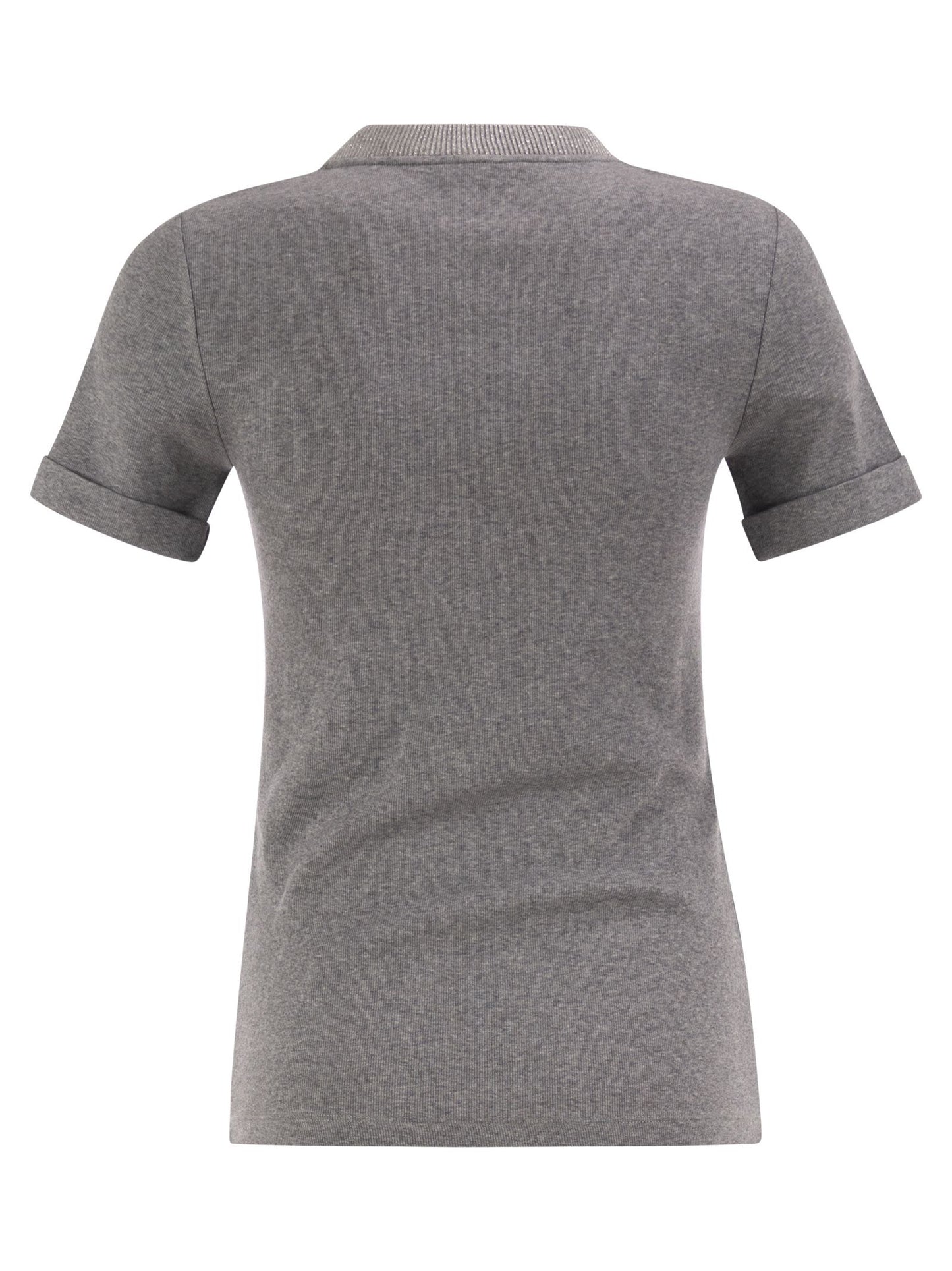 Peserico Women Stretch Cotton Jersey T-Shirt With Lamé Knit Neckline PESERICO