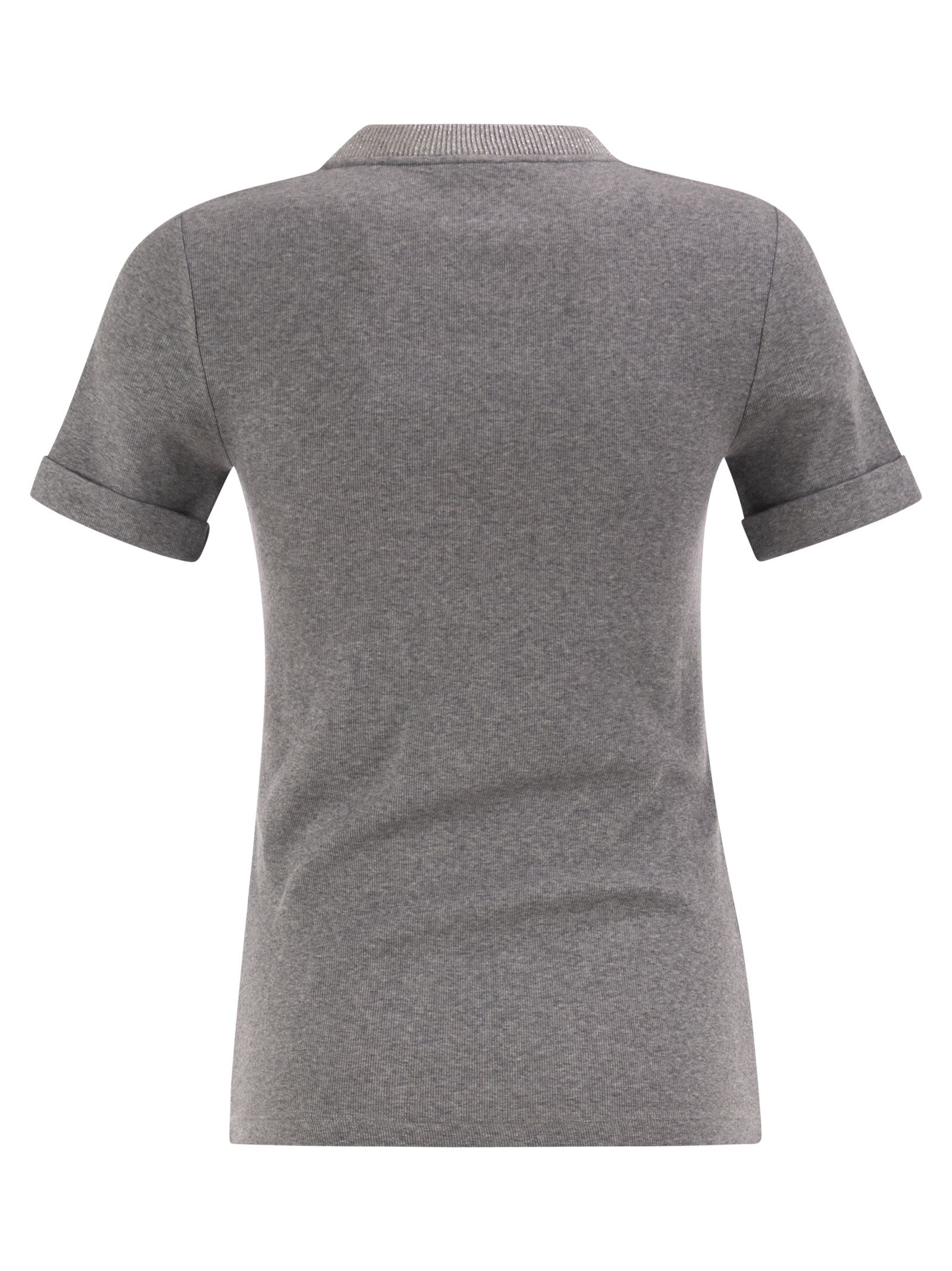 Peserico Women Stretch Cotton Jersey T-Shirt With Lamé Knit Neckline PESERICO