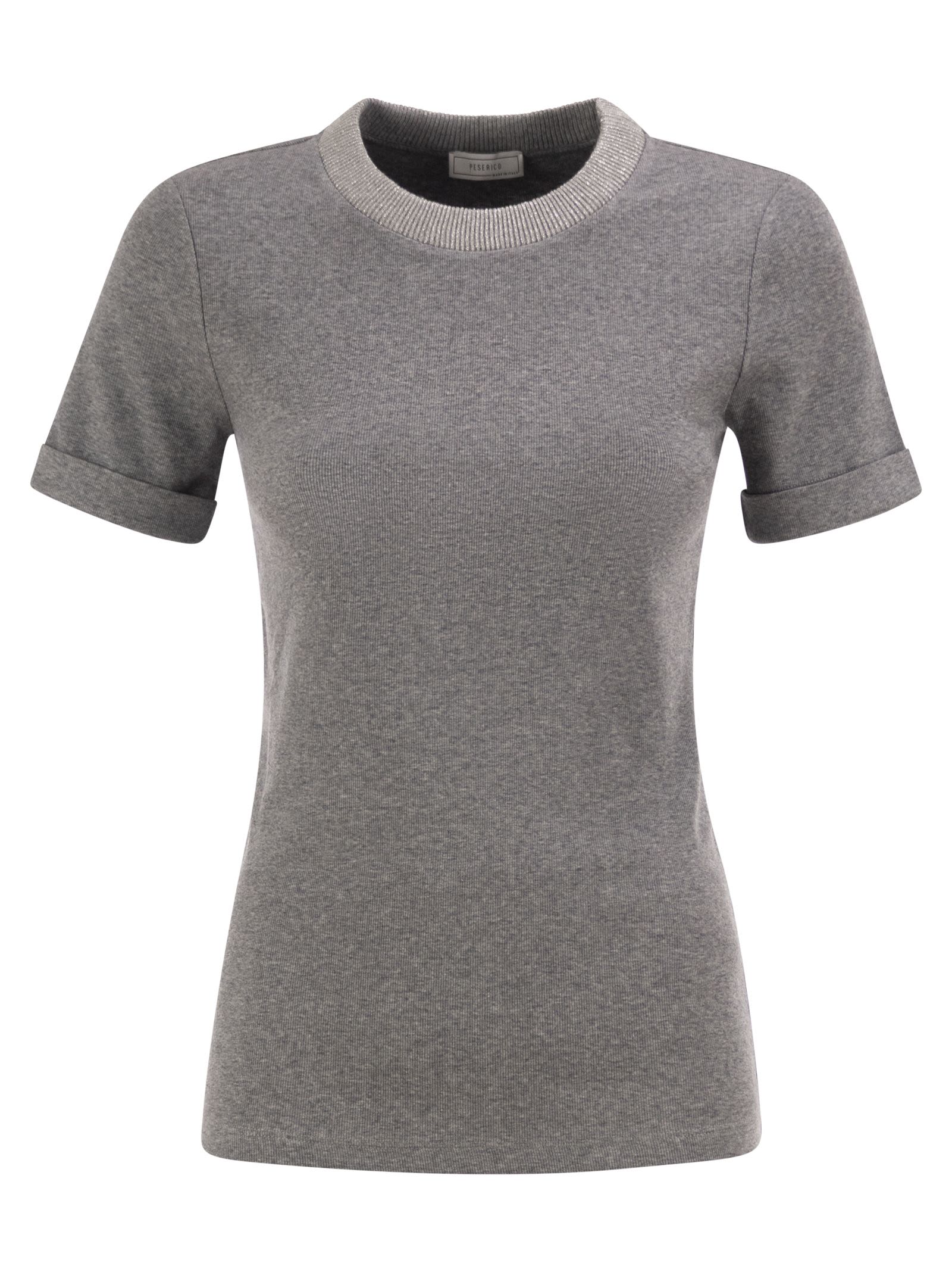 Peserico Women Stretch Cotton Jersey T-Shirt With Lamé Knit Neckline PESERICO
