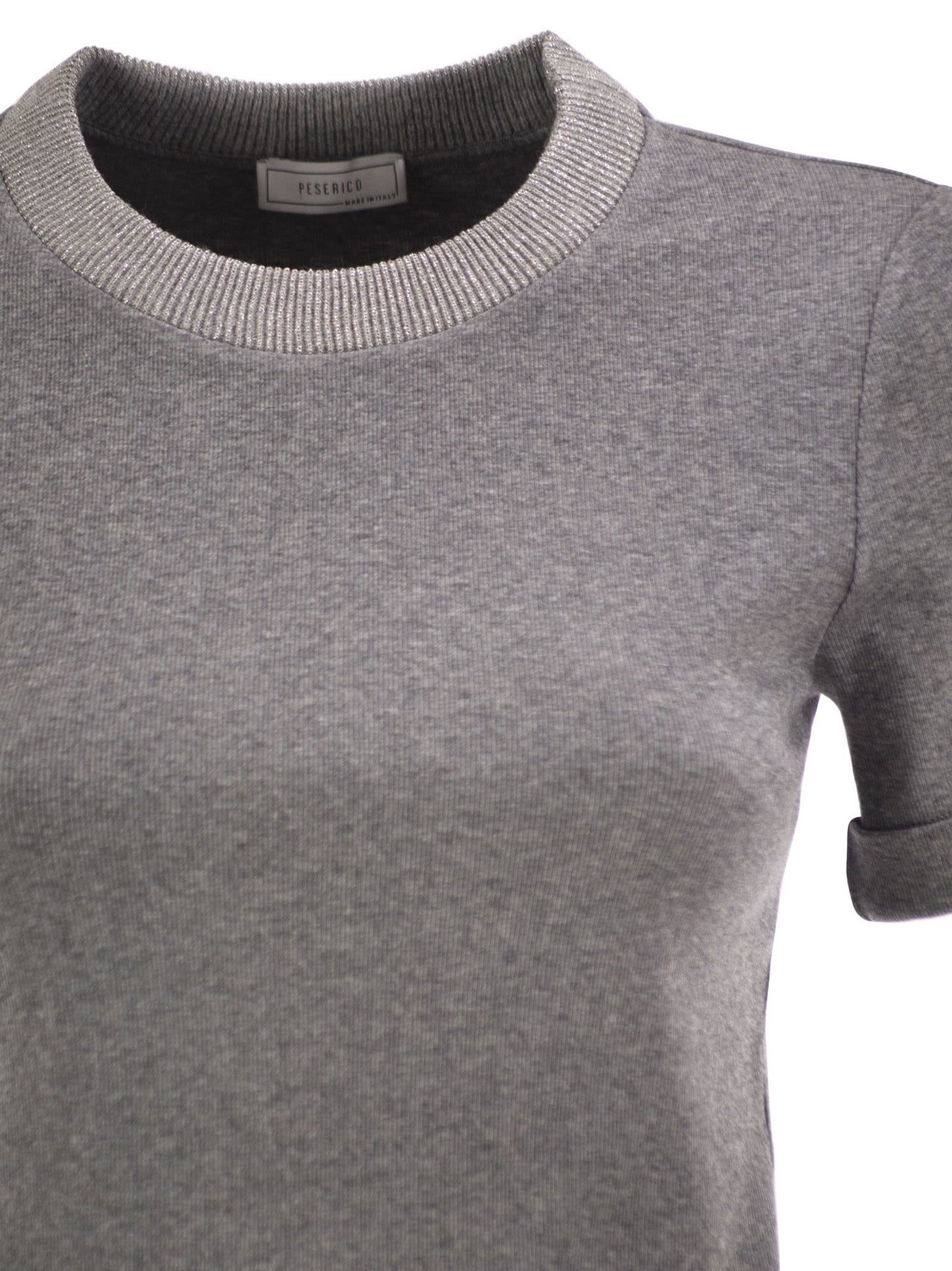 Peserico Women Stretch Cotton Jersey T-Shirt With Lamé Knit Neckline PESERICO