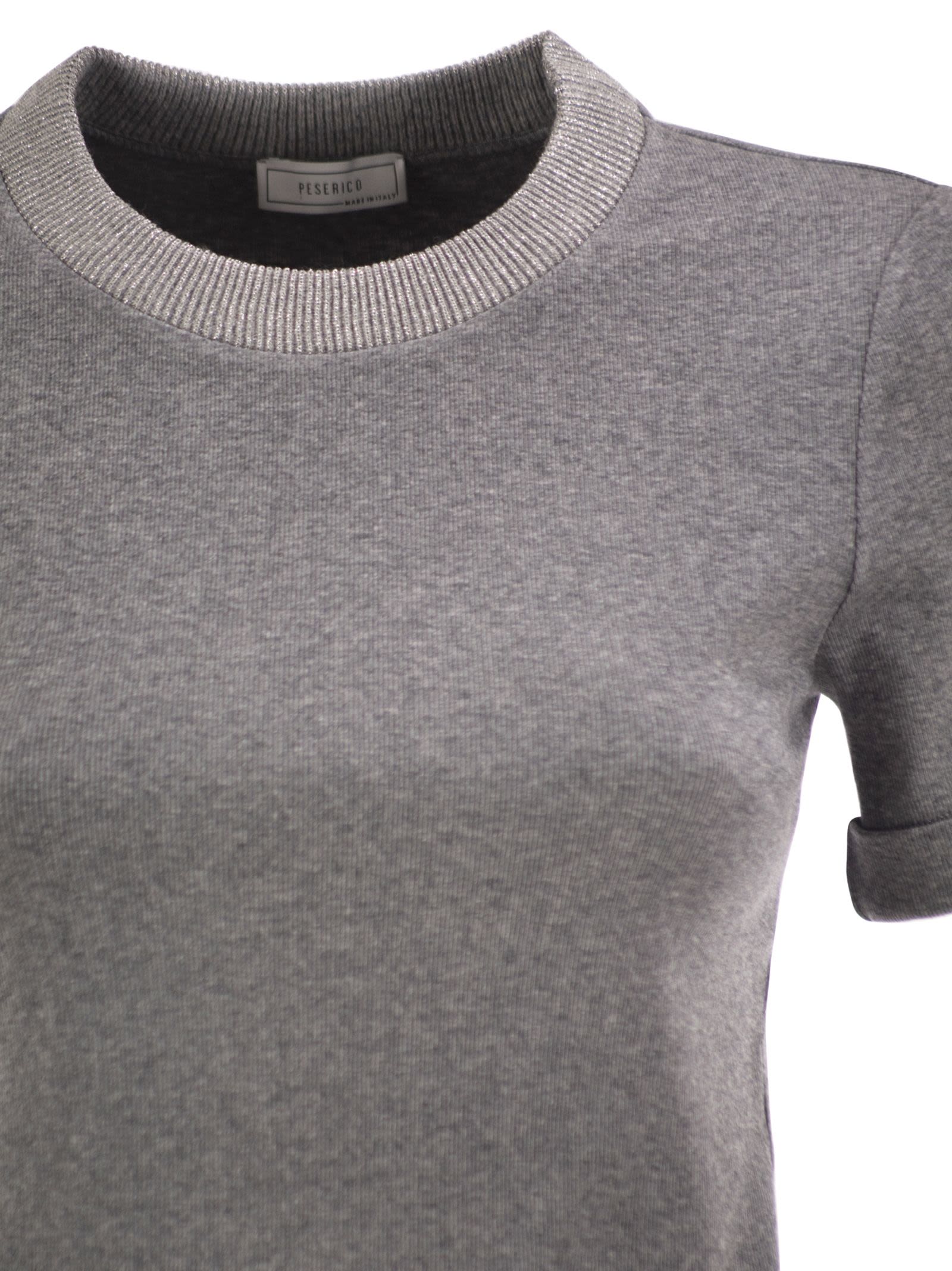 Peserico Women Stretch Cotton Jersey T-Shirt With Lamé Knit Neckline PESERICO